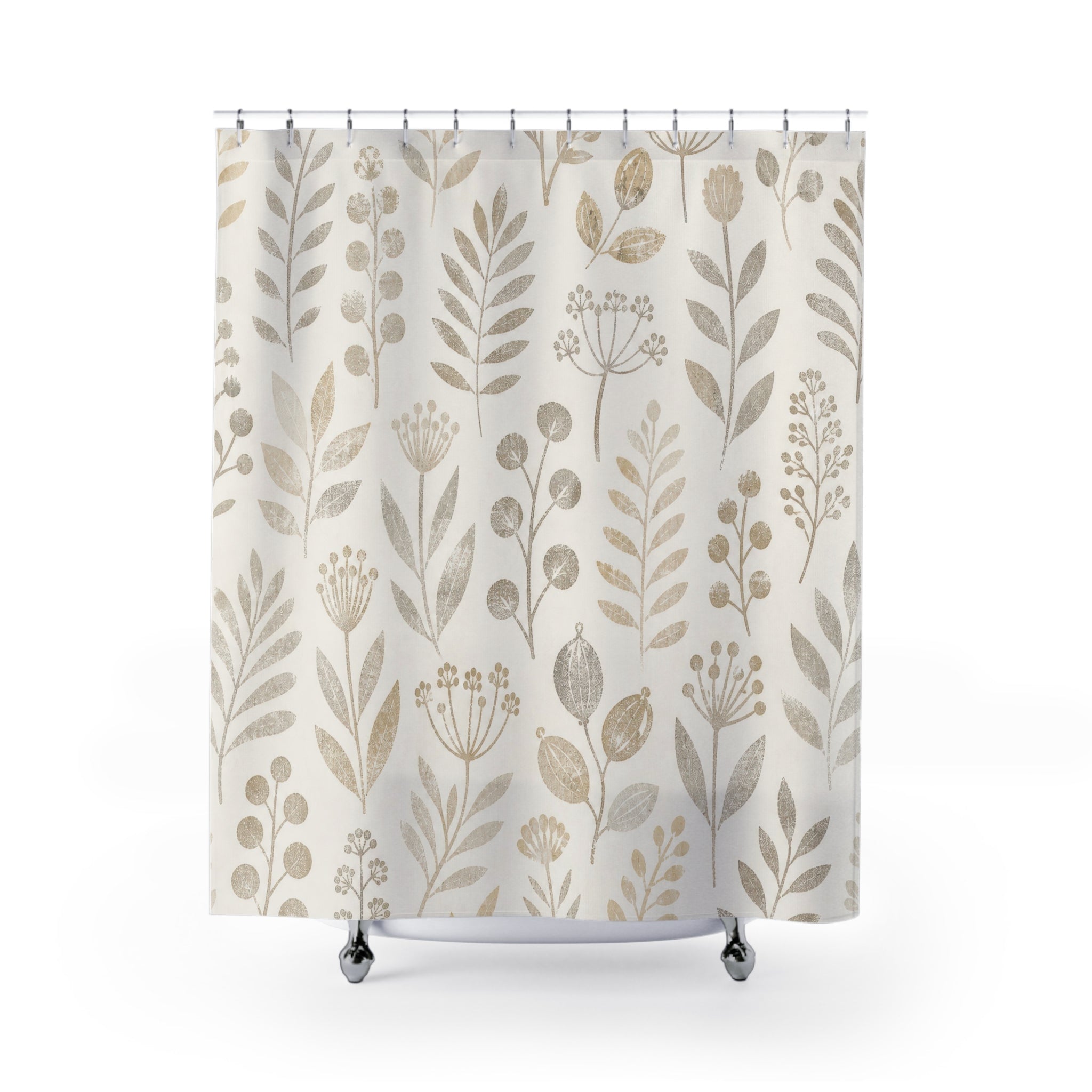 Beige Folk Floral Shower Curtain