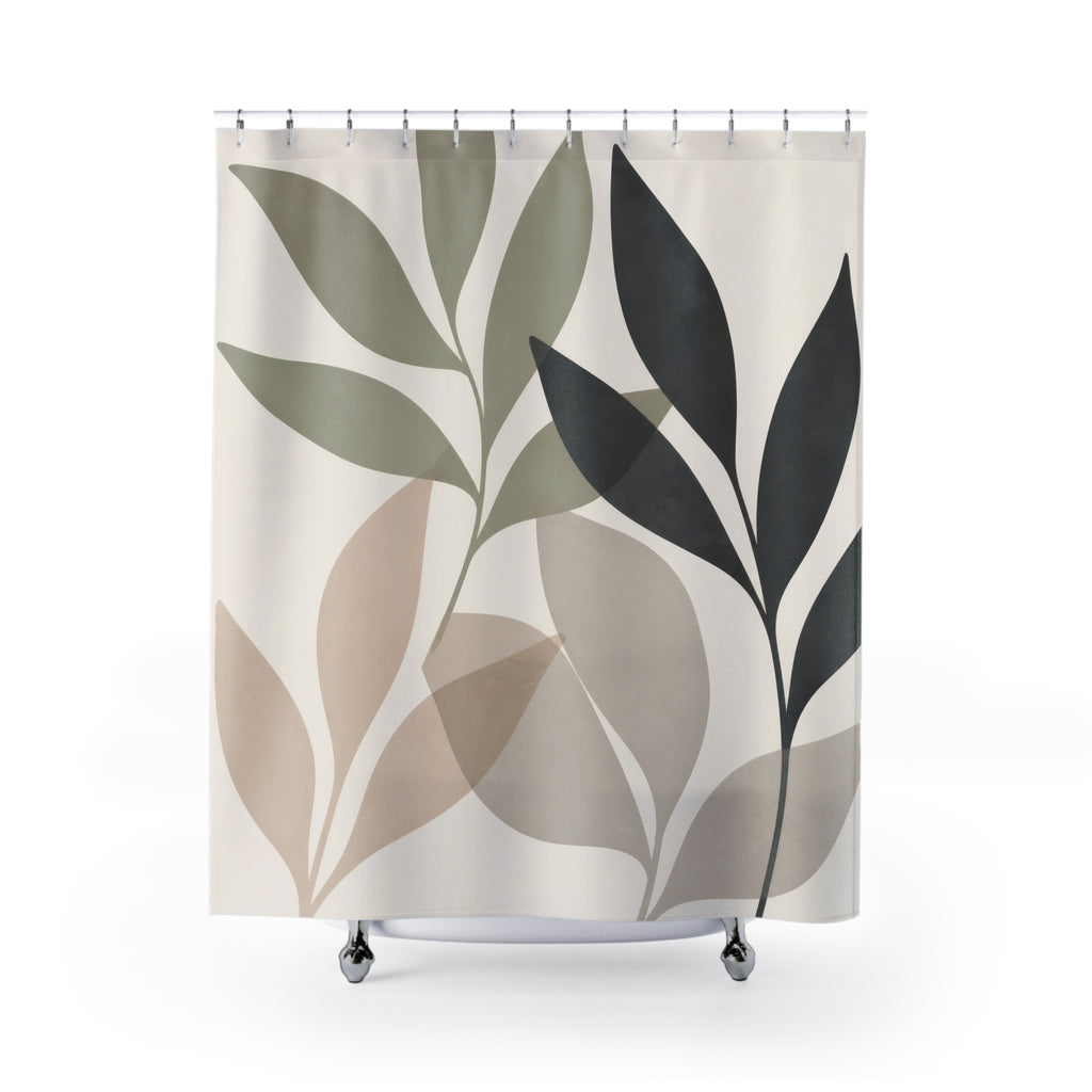 Sage Black Botanical Branch Shower Curtain