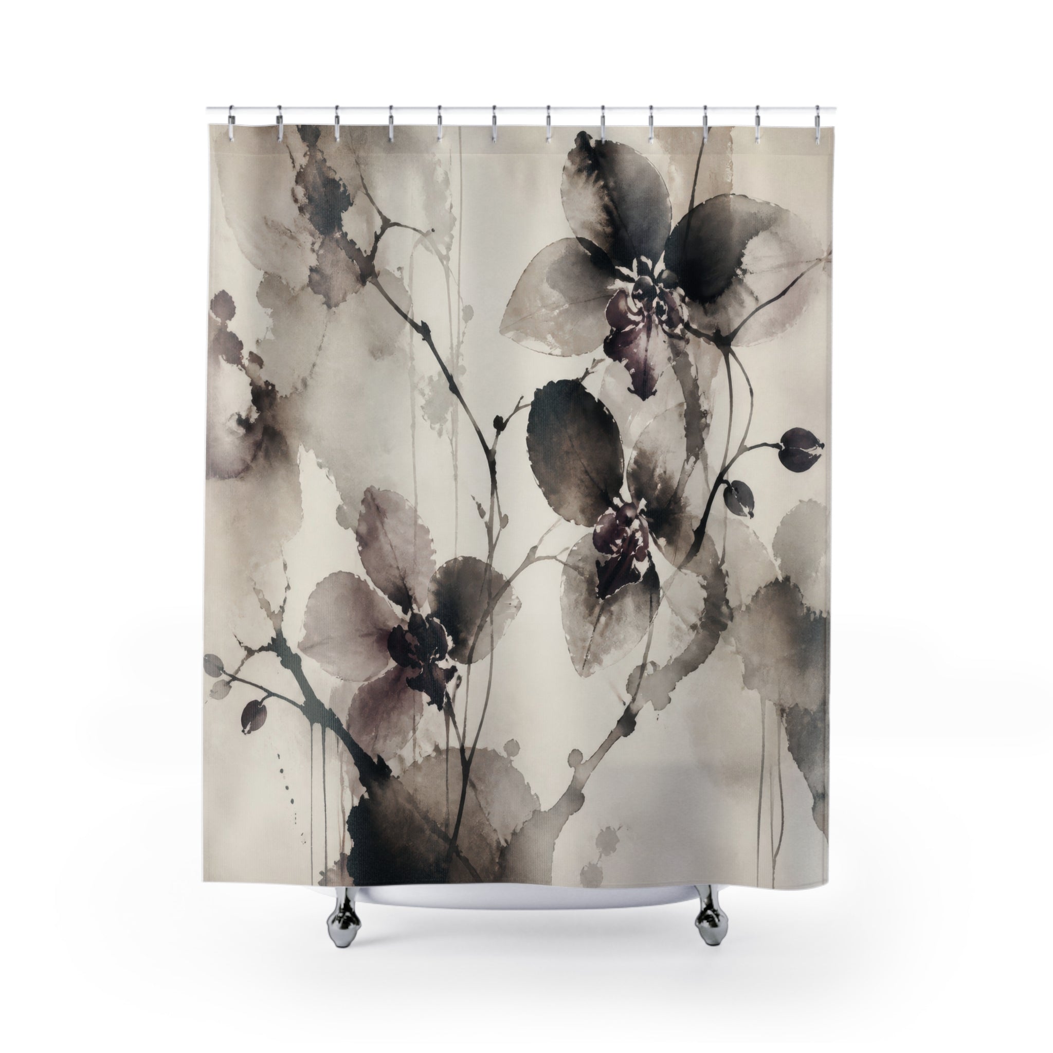 Moody Watercolor Botanical Shower Curtain