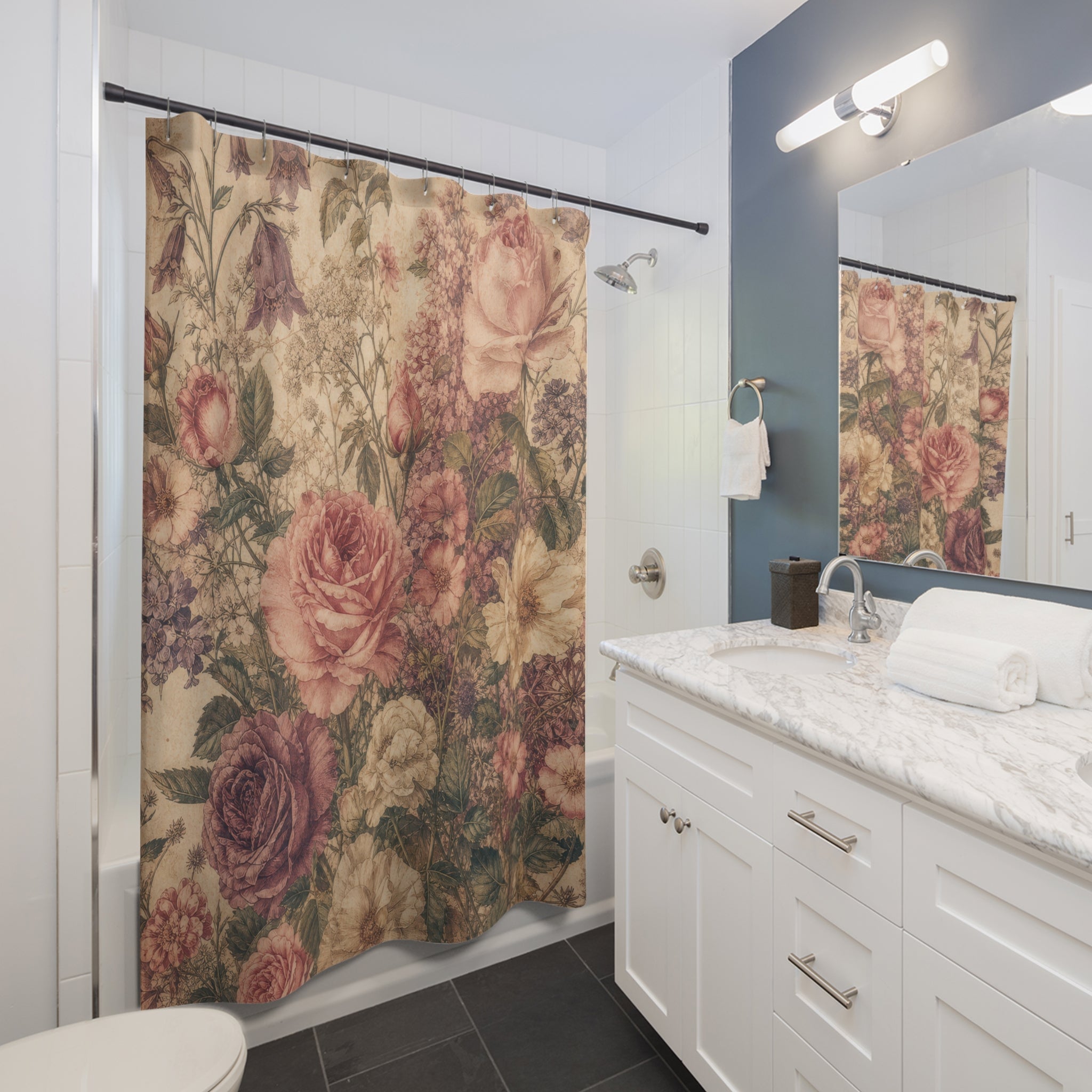 Vintage Flower Shower Curtain: Rose Botanical