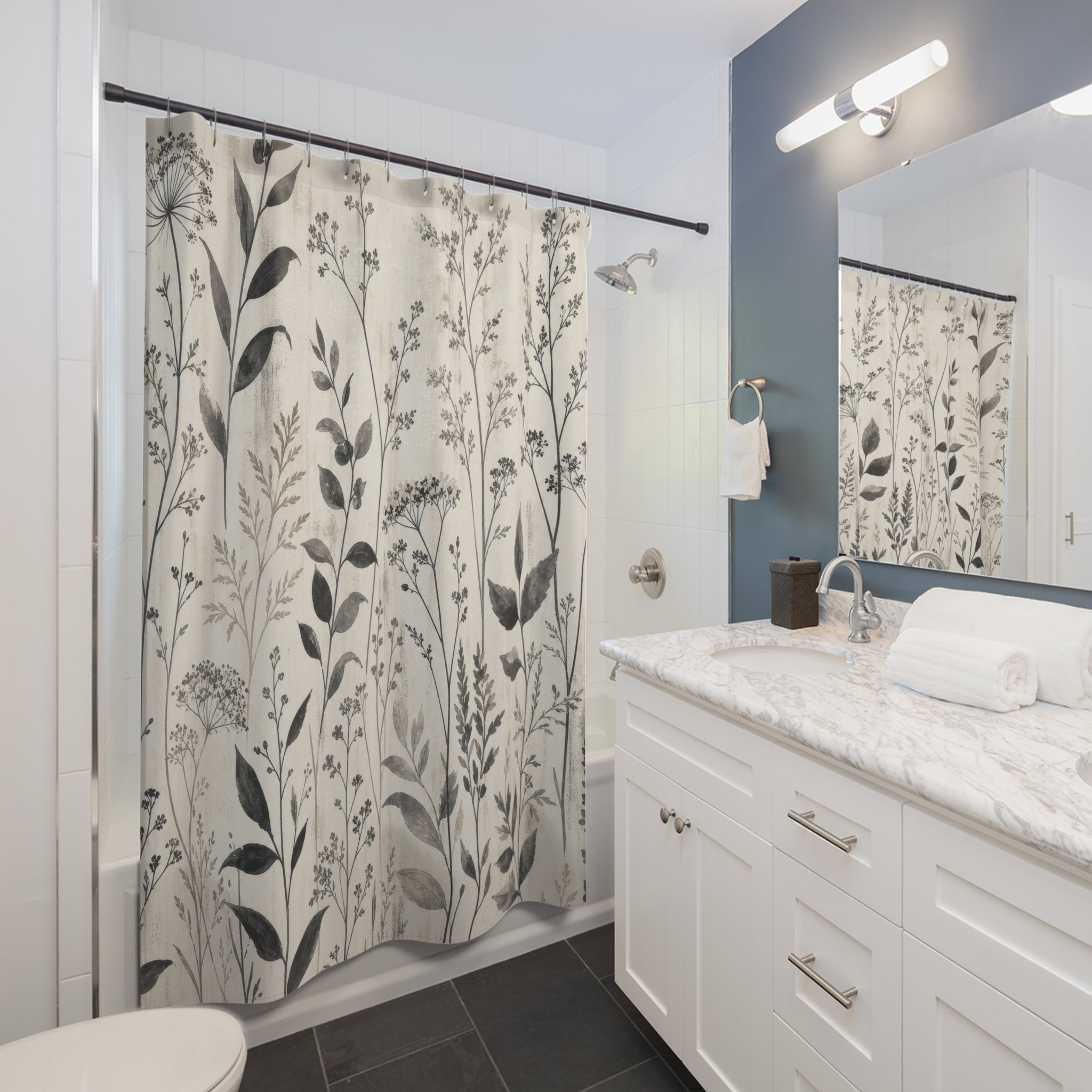 Black Gray Wild Stem Shower Curtain