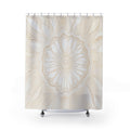 White Boho Shower Curtain, Mandala Flower Bath Decor, Ivory Medallion Pattern, Cream Guest Bathroom Decor, Soft Bohemian Style Decor