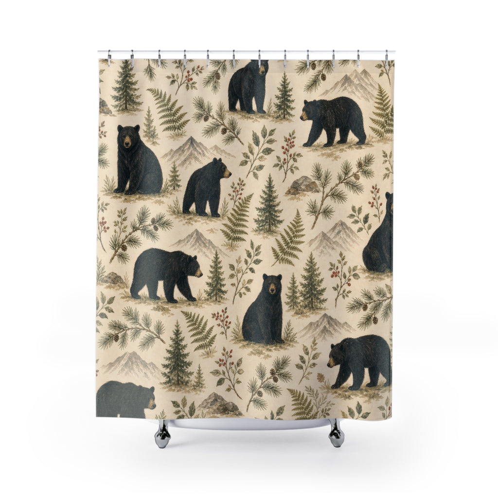 Black Woodland Bear Shower Curtain