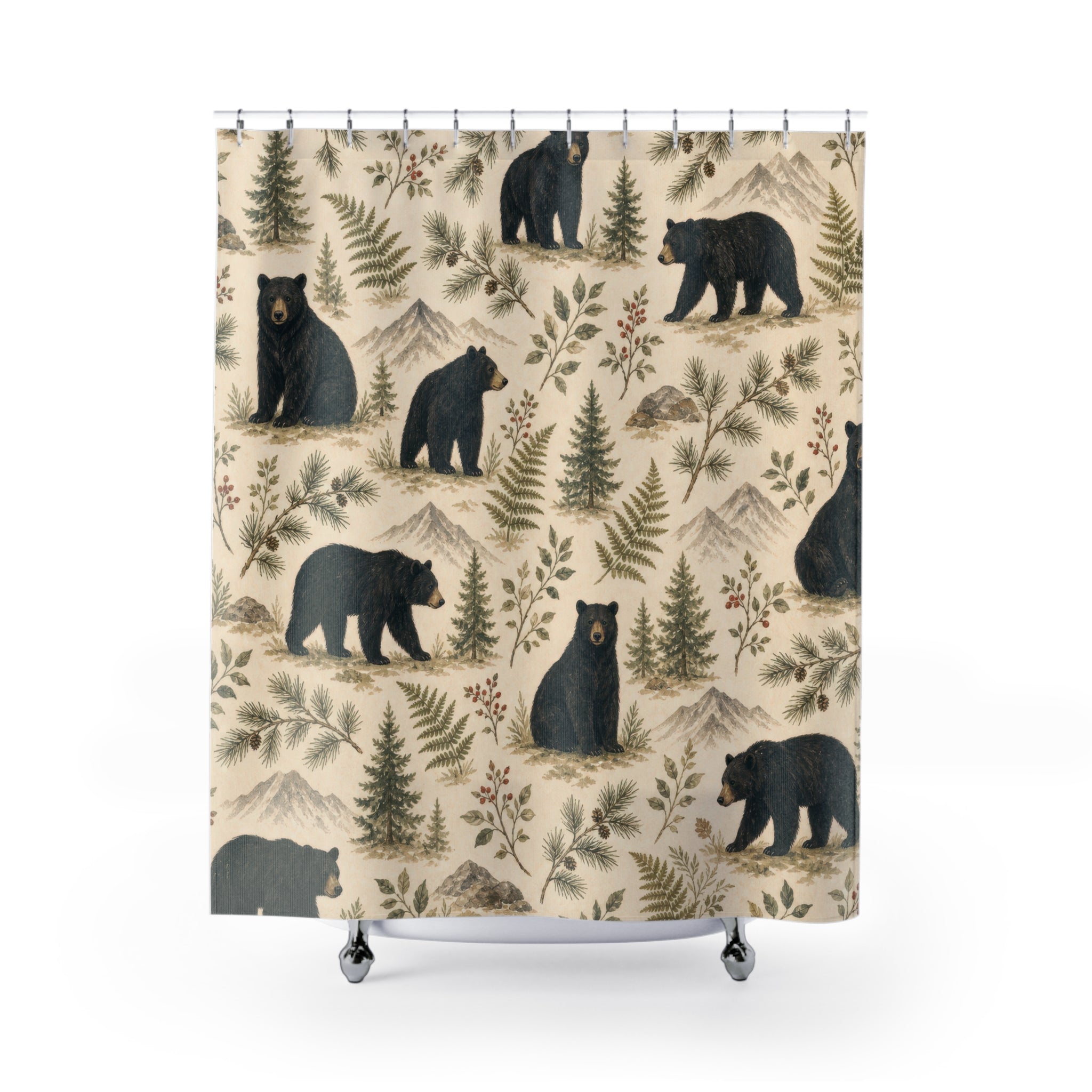 Black Woodland Bear Shower Curtain