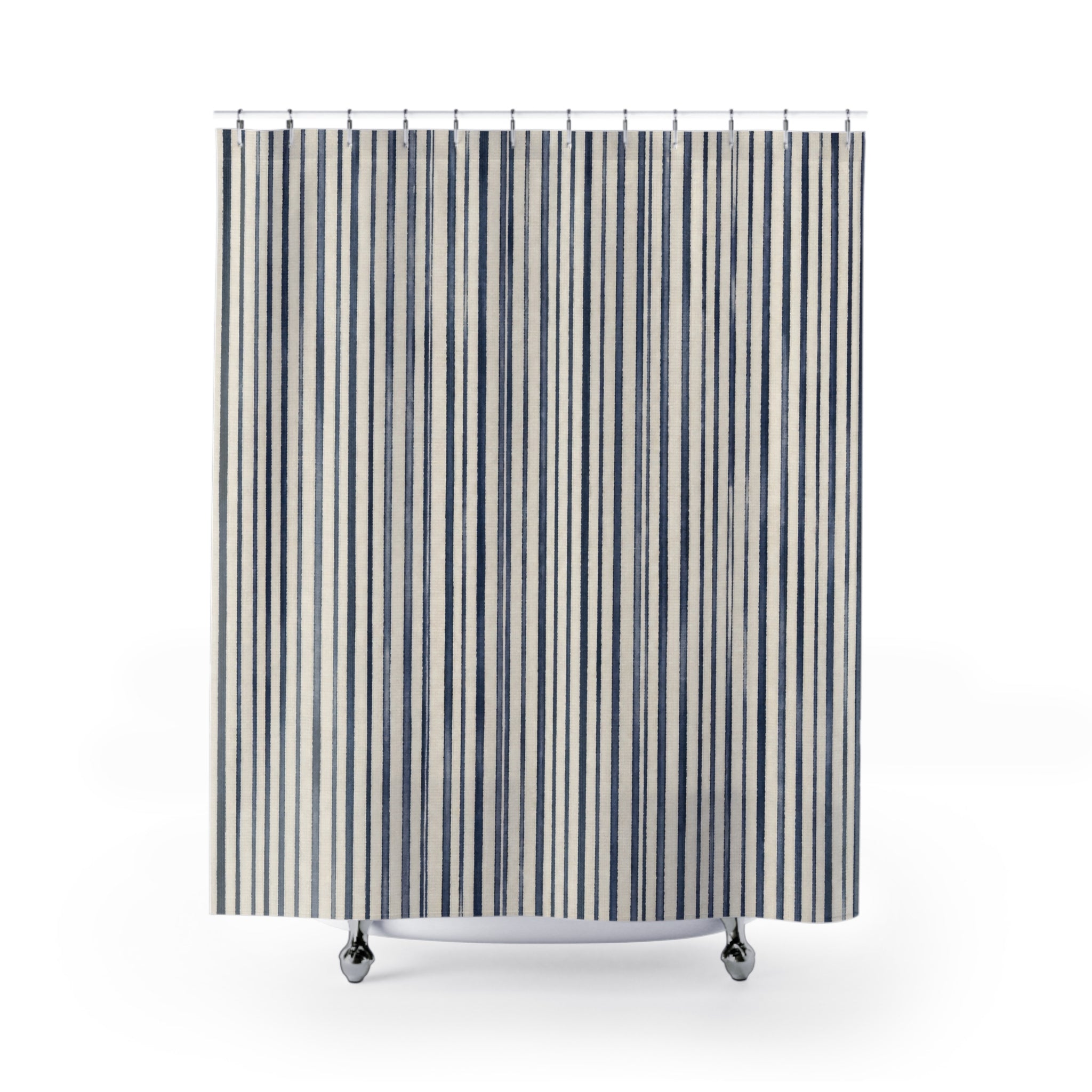 Navy Blue White Pinstripe Shower Curtain