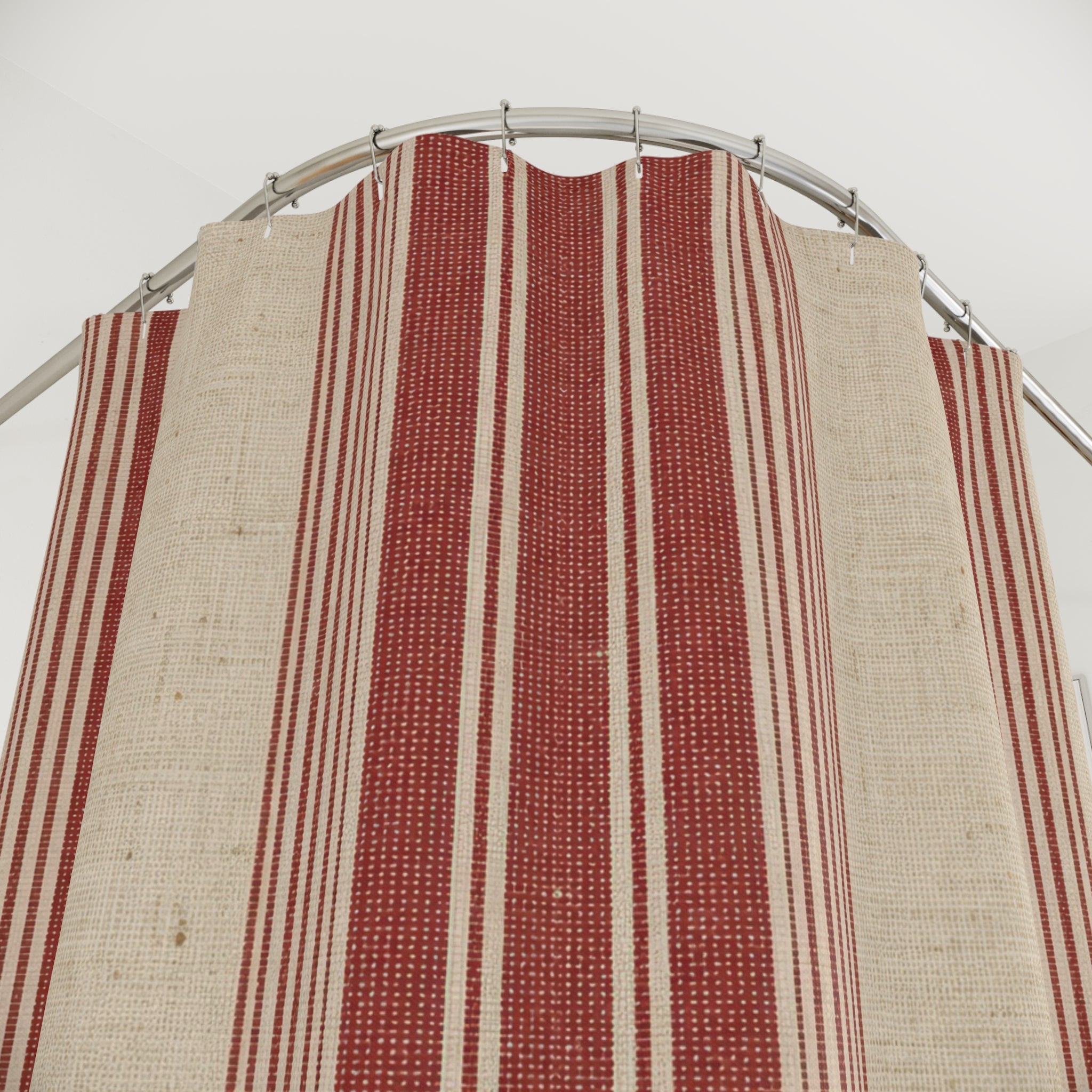 Red and White Grain Sack Shower Curtain: French Country Stripe