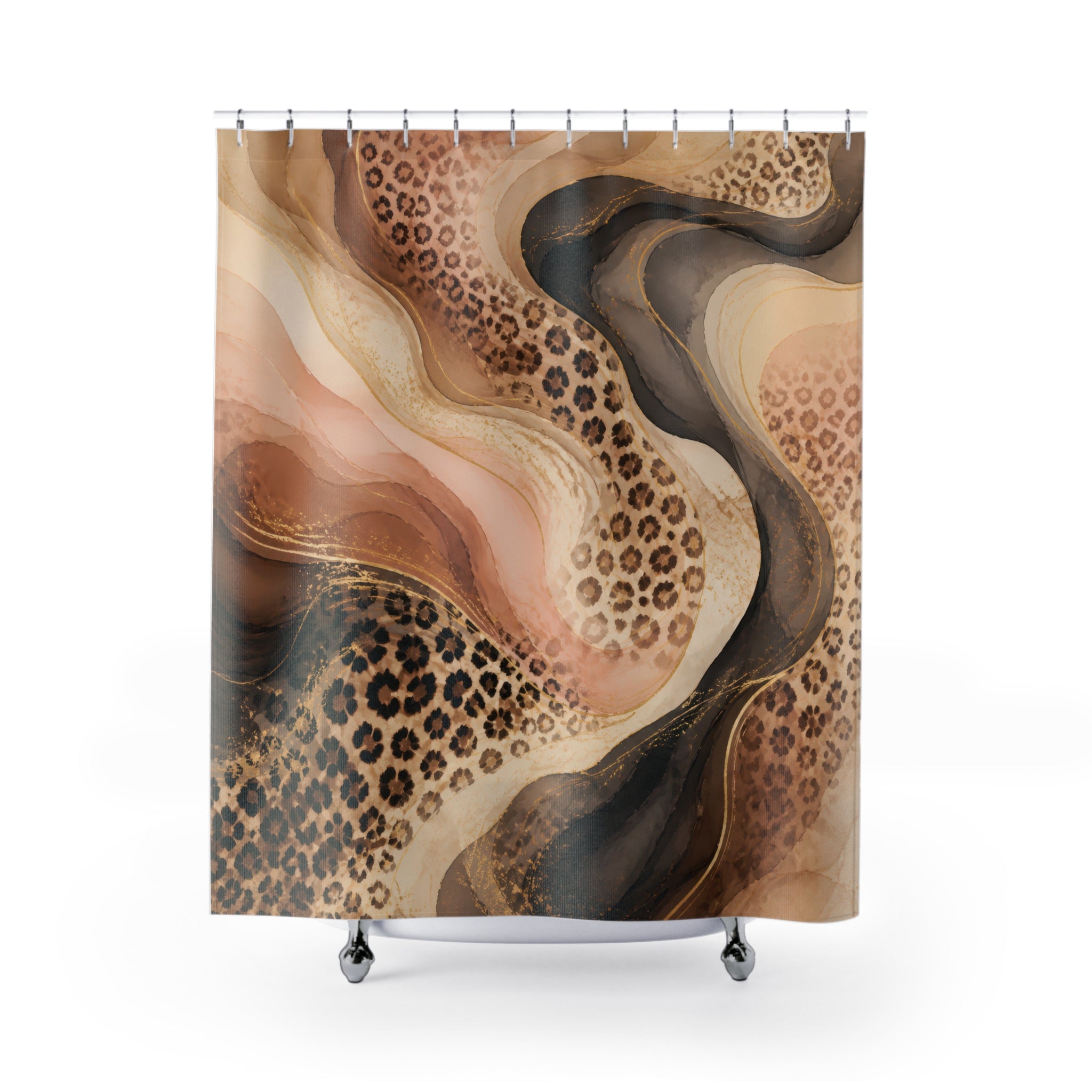 Cream Cocoa Marbled Leopard Shower Curtain