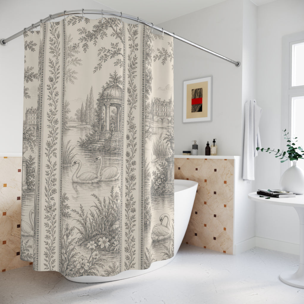 Greige Swan Panel Toile Shower Curtain