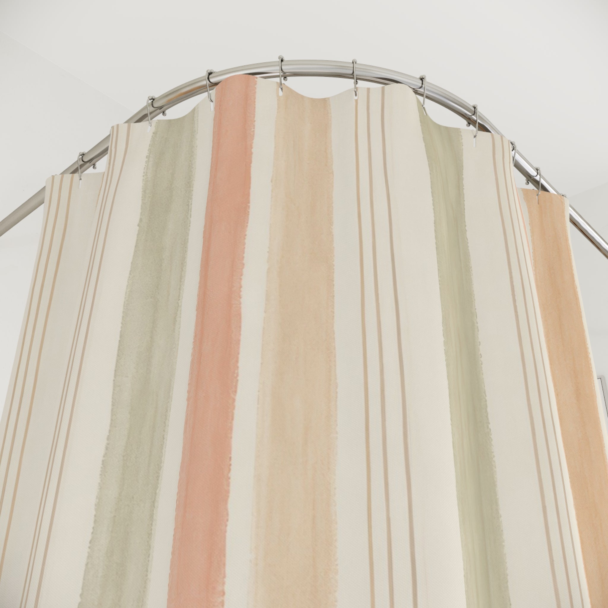 Peach Blush Soft Green Stripe Shower Curtain
