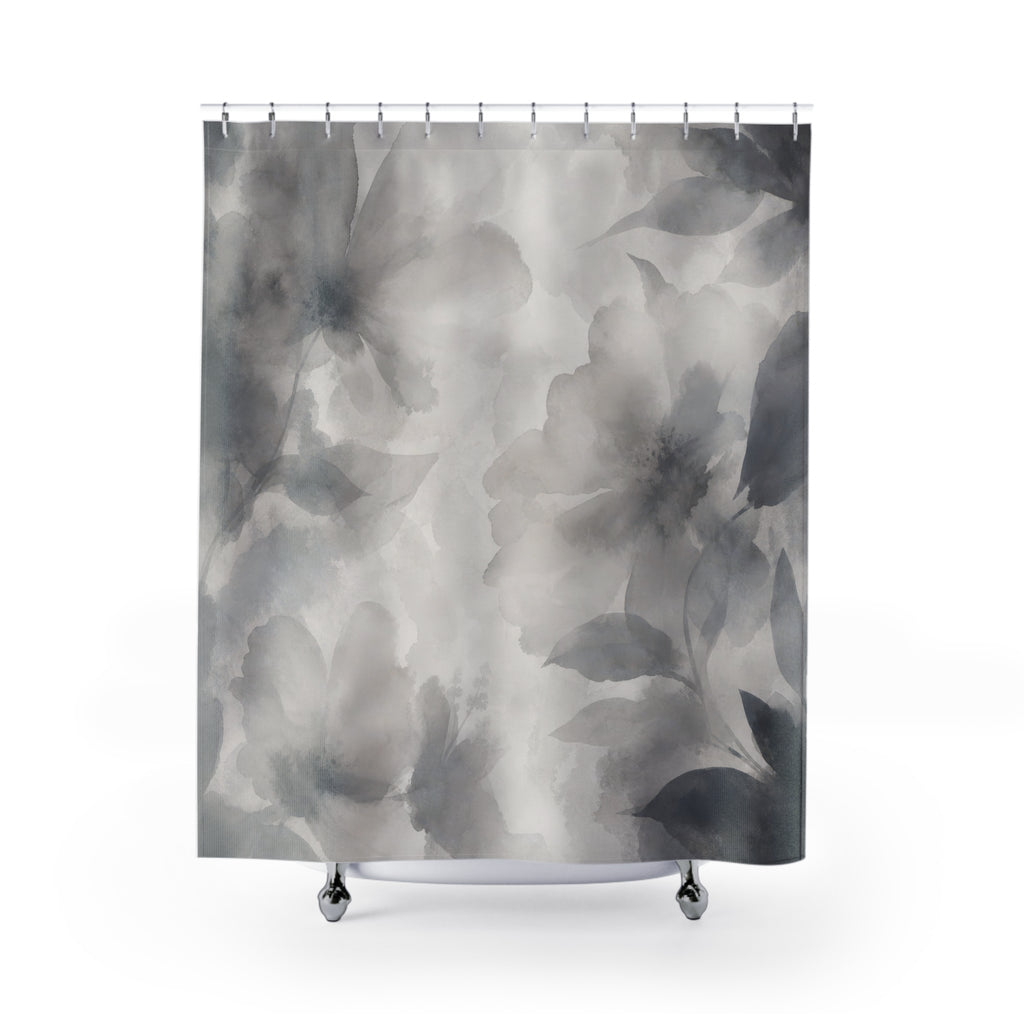 Watercolor Gray Floral Shower Curtain