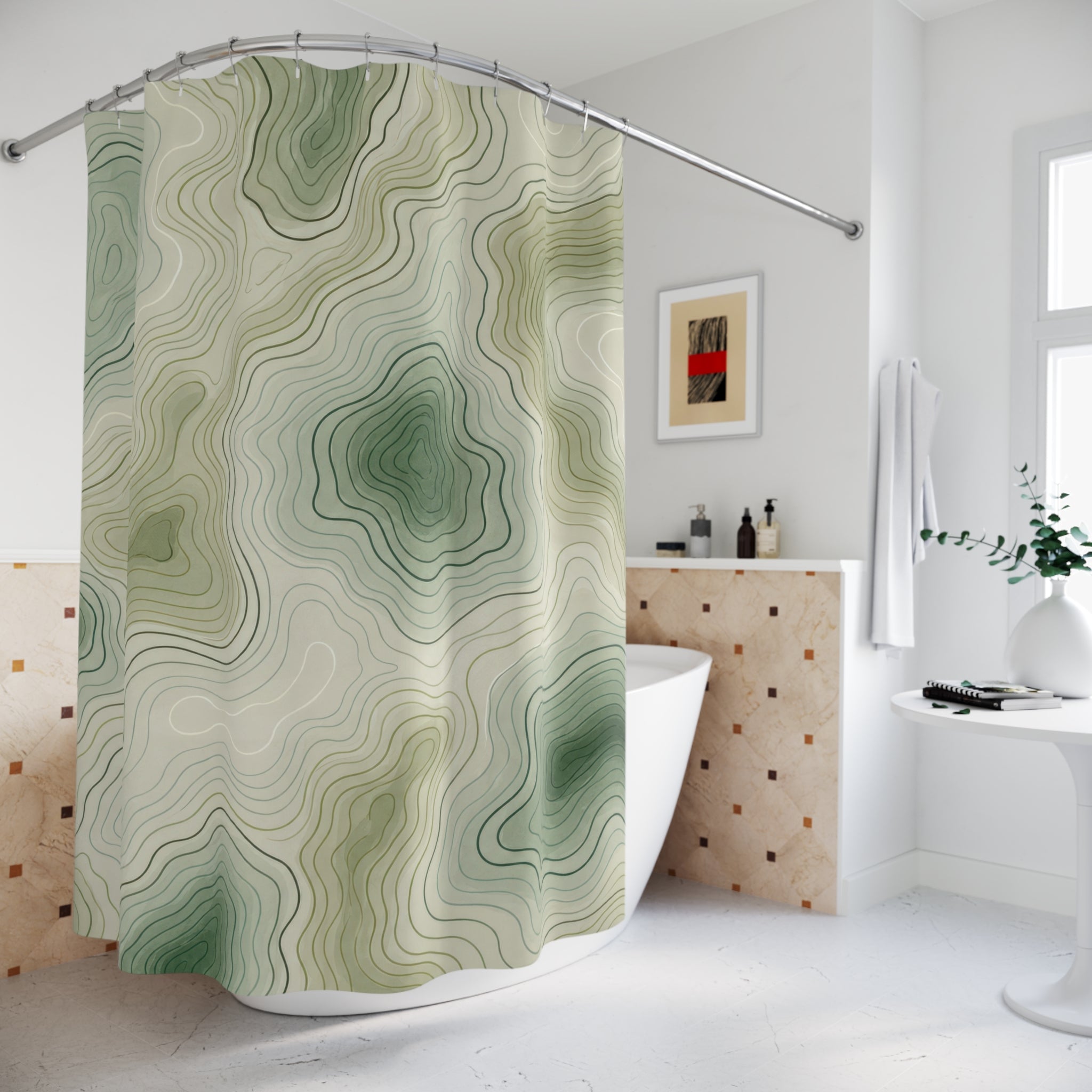 Green Abstract Line Shower Curtain