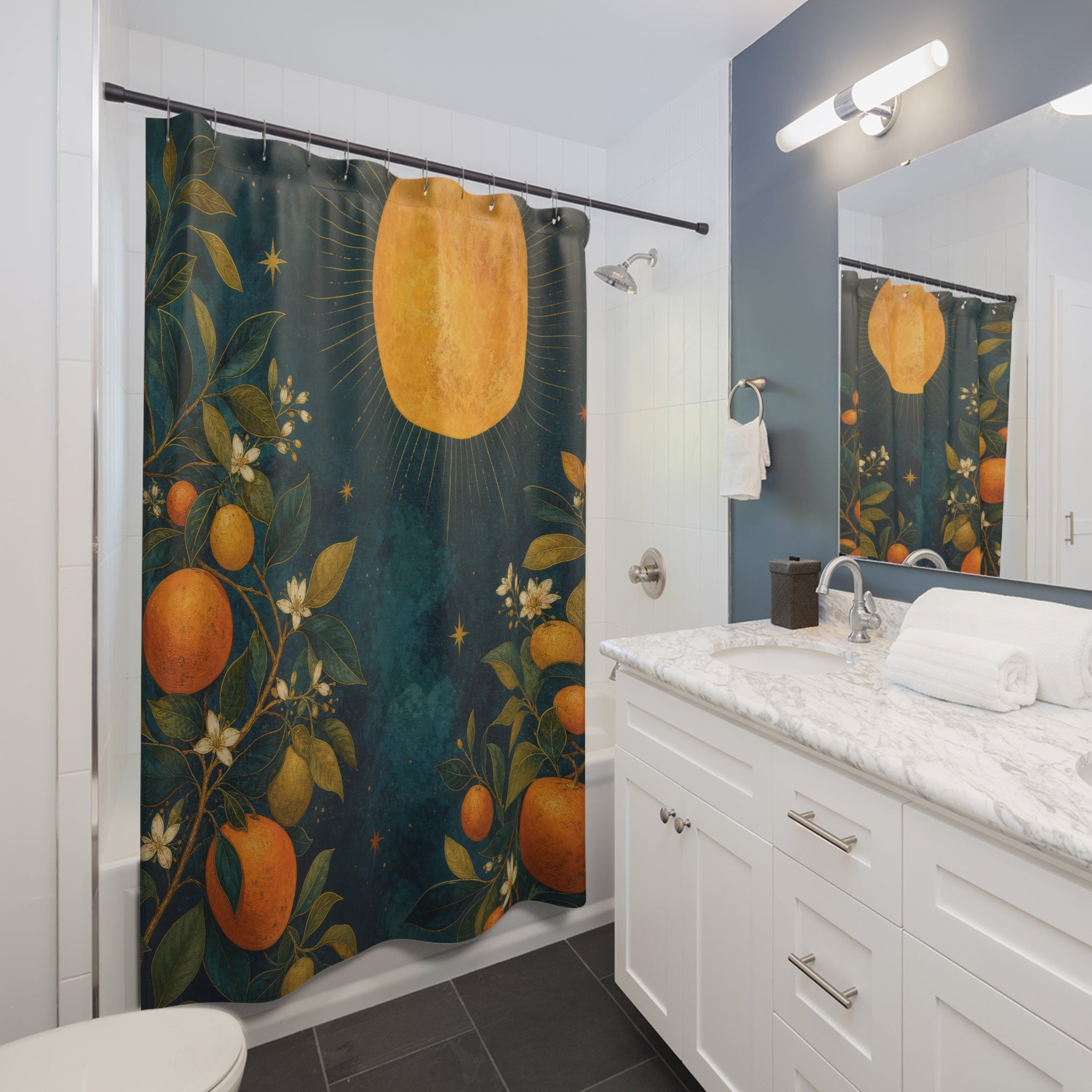 Gilded Citrus Sun Decorative Shower Curtain