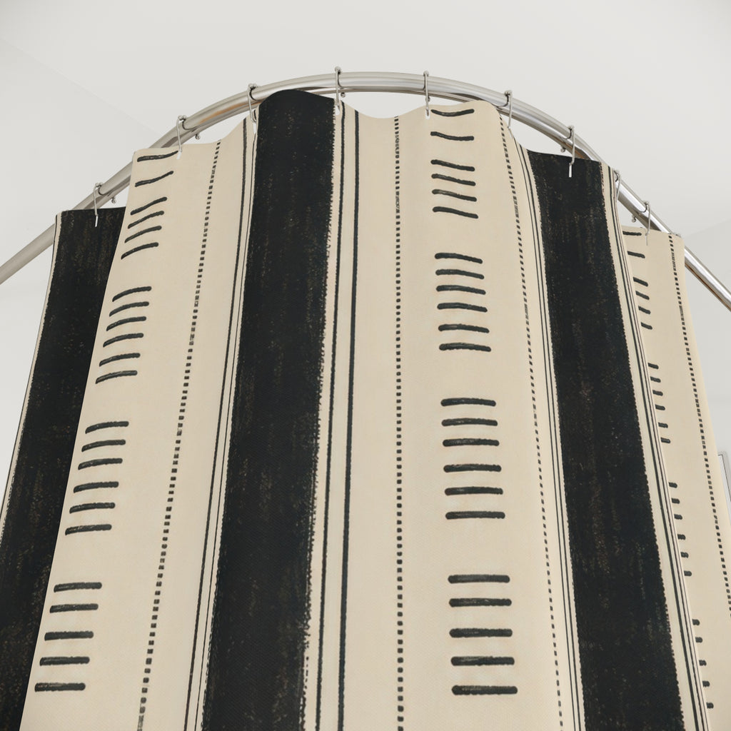 Beige Ivory Linear Tick Stripe Shower Curtain