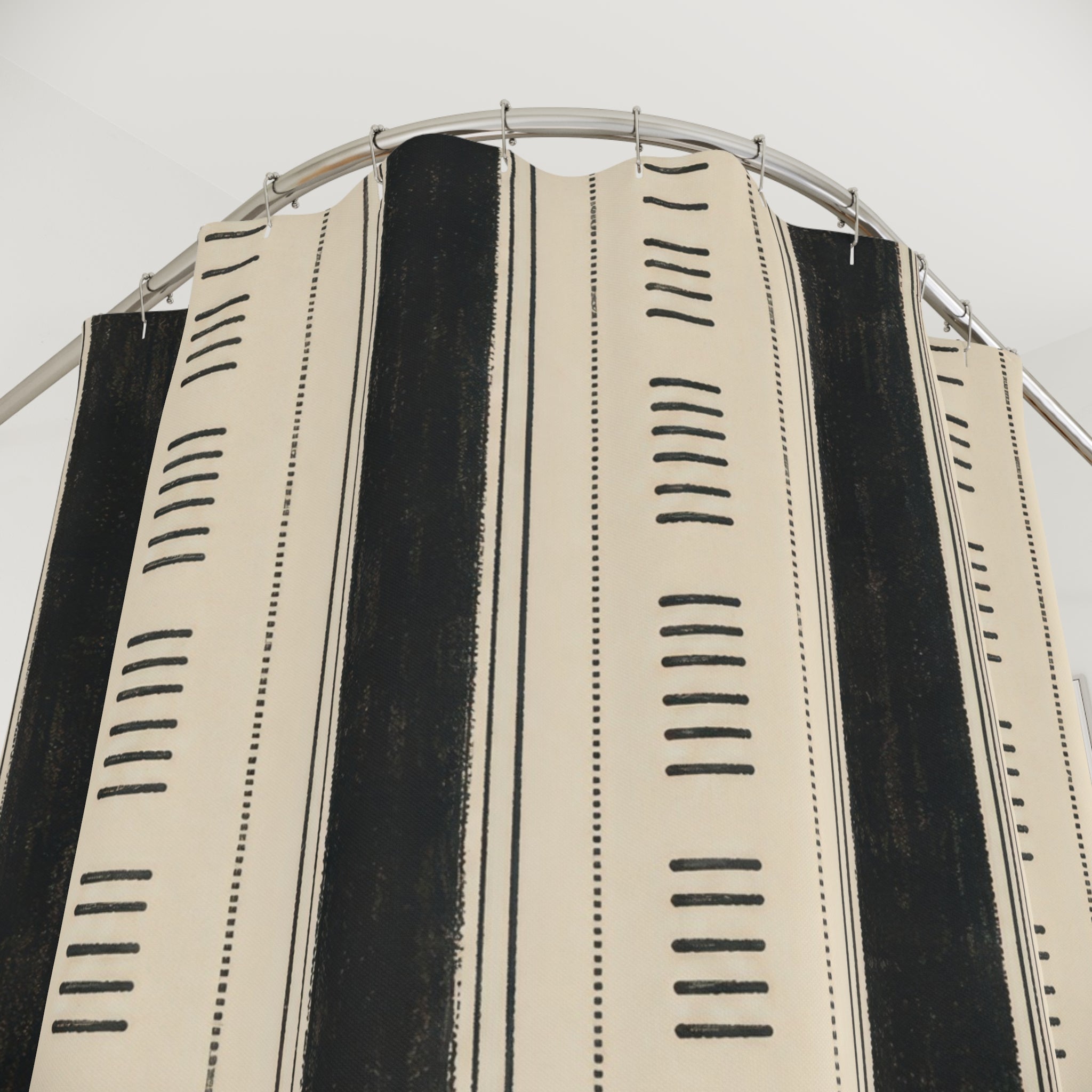 Beige Ivory Linear Tick Stripe Shower Curtain