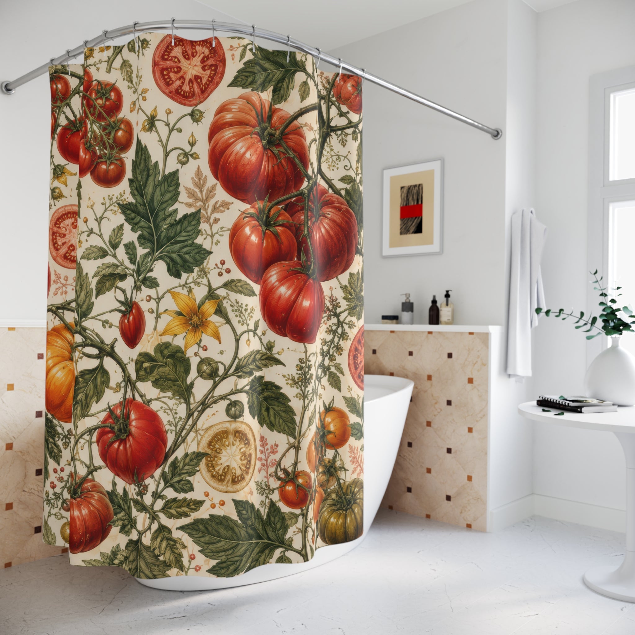 Tomato Shower Curtain: Red Green Botanical