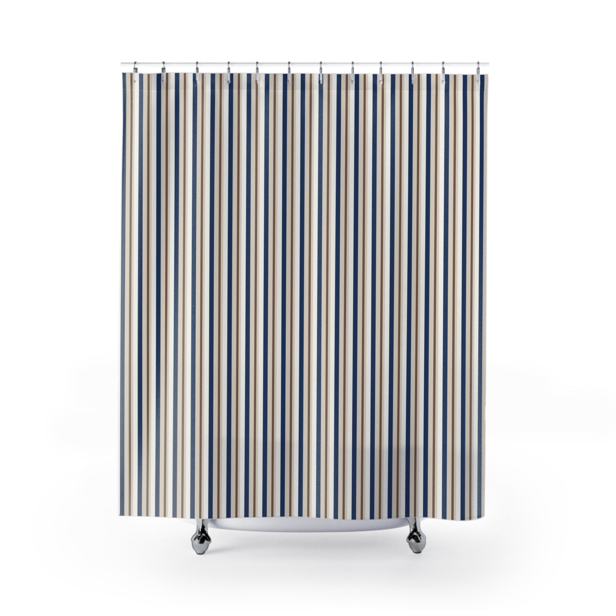 Color Block Stripe Shower Curtain – Navy Cream Taupe