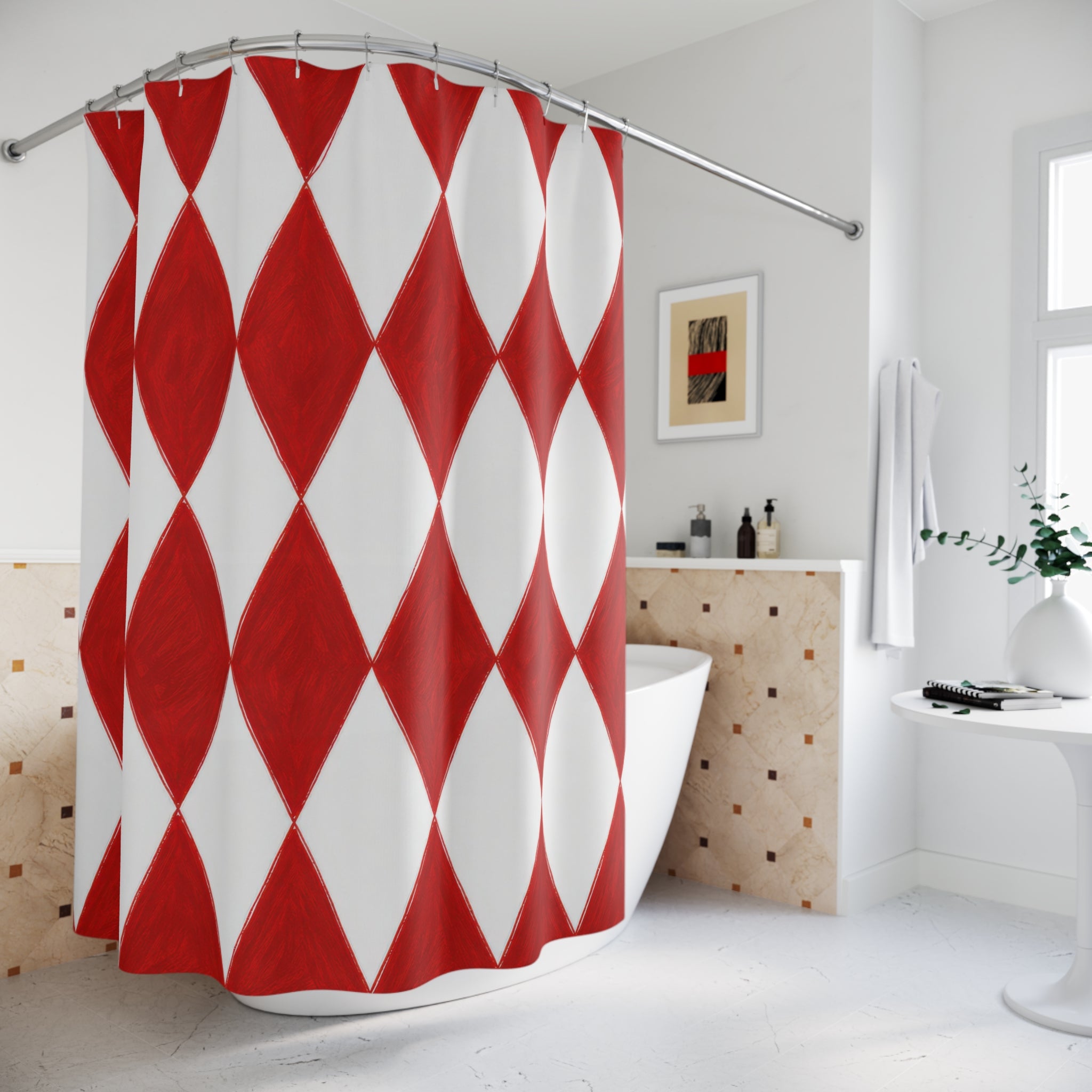 Red White Diamond Shower Curtain