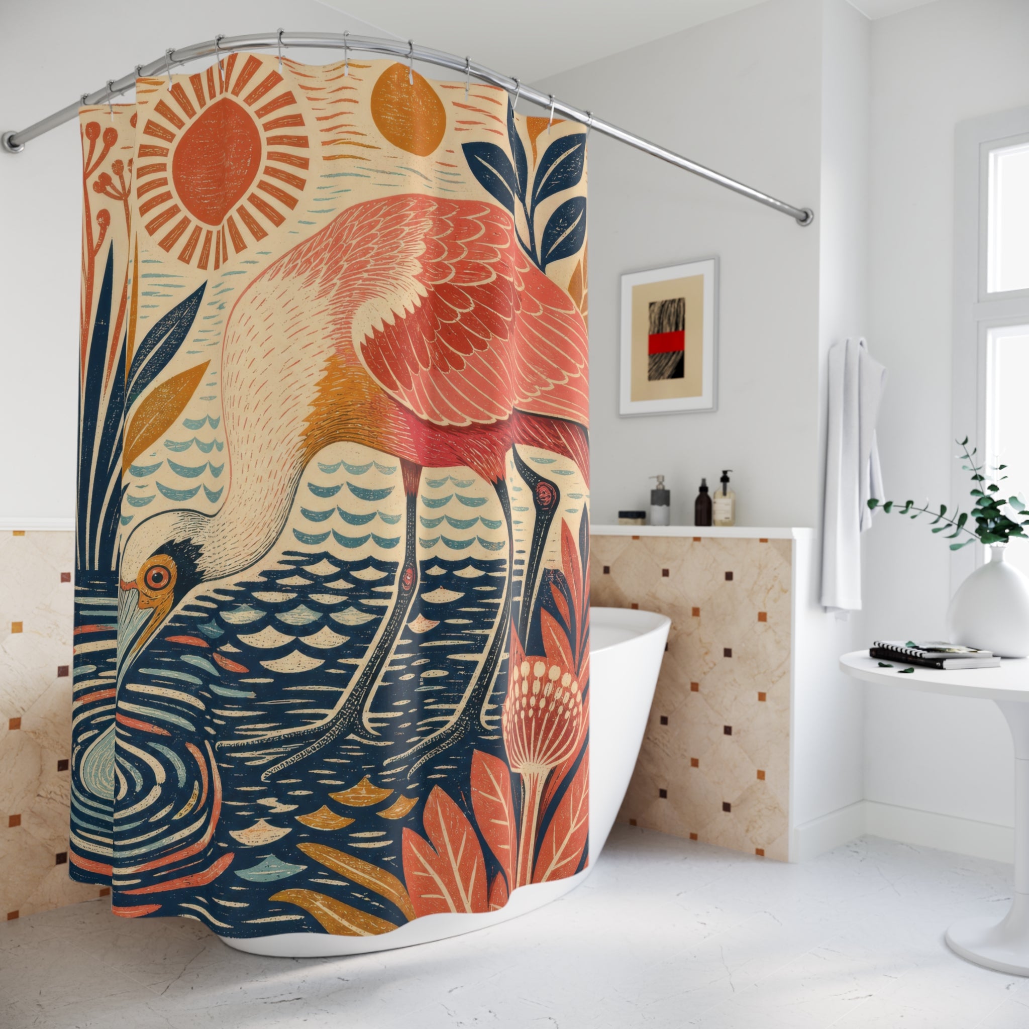 Folk Art Spoonbill Shower Curtain