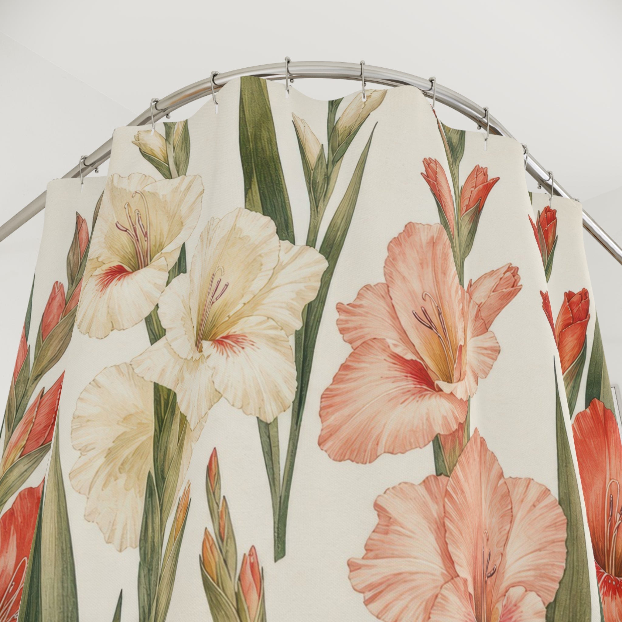 Tall Coral Orange Botanical Floral Shower Curtain