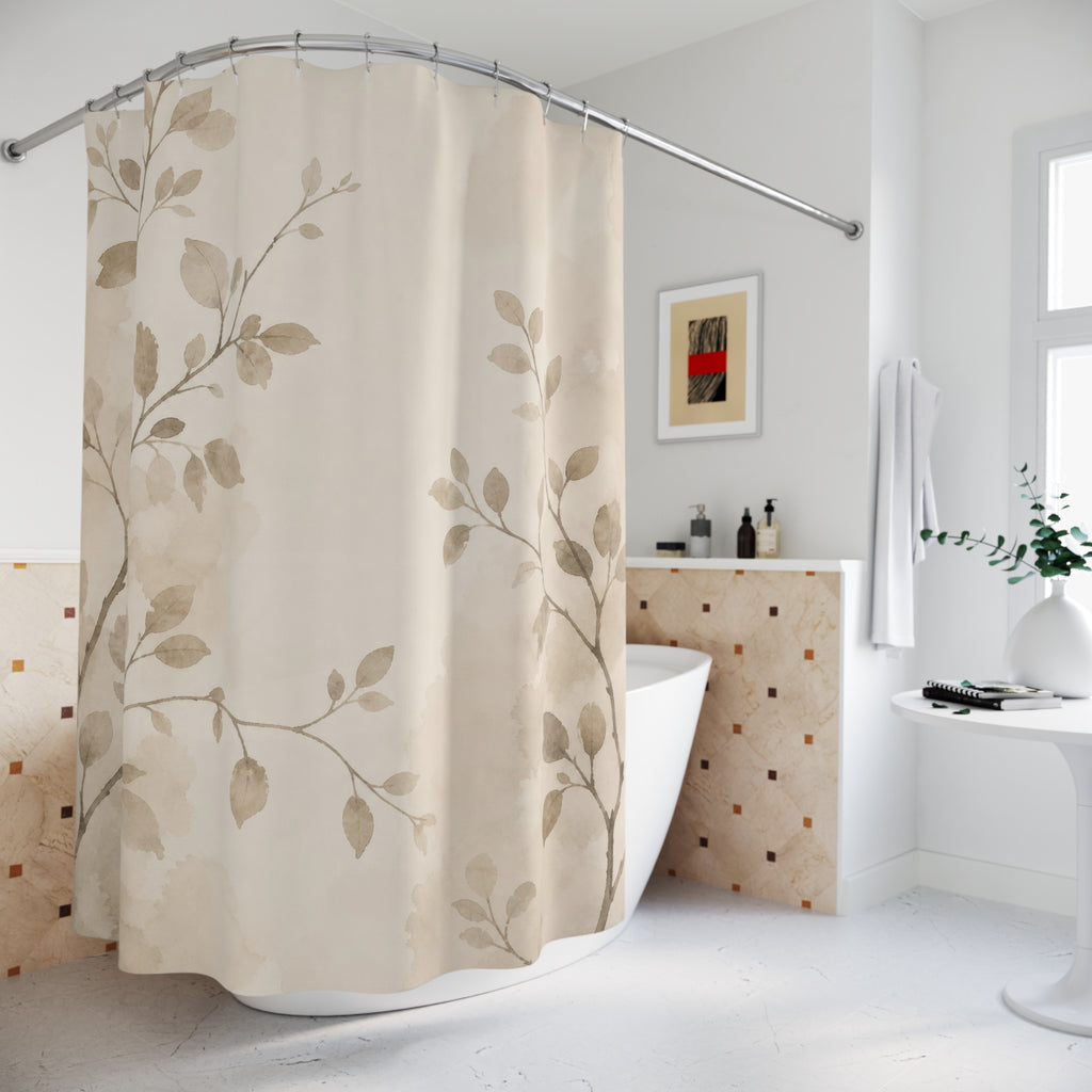 Beige Taupe Branch Leaf Shower Curtain