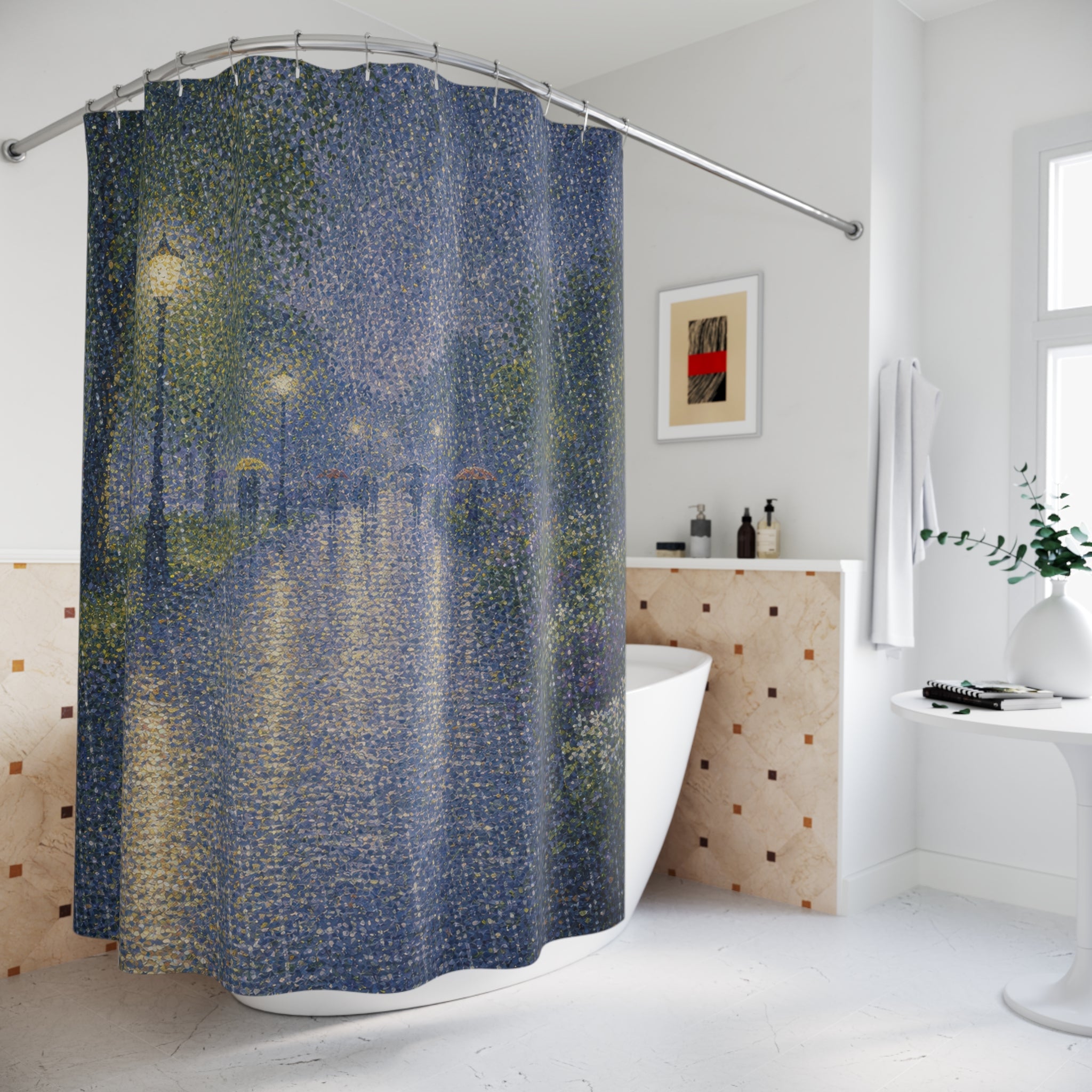 Pointillist Park Storm Print Shower Curtain