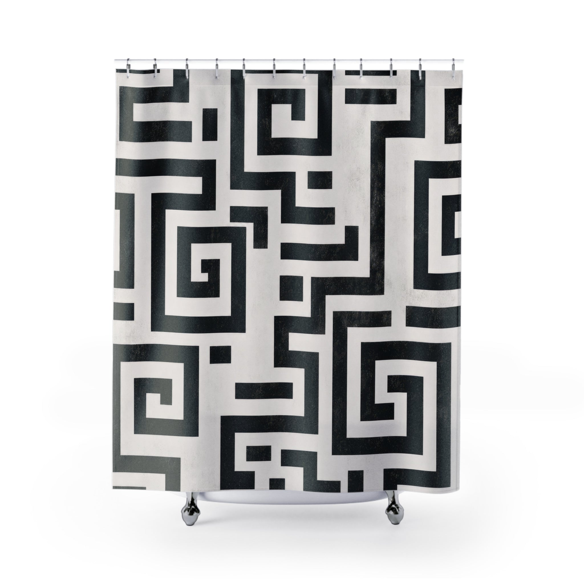 Black White Geometric Maze Shower Curtain