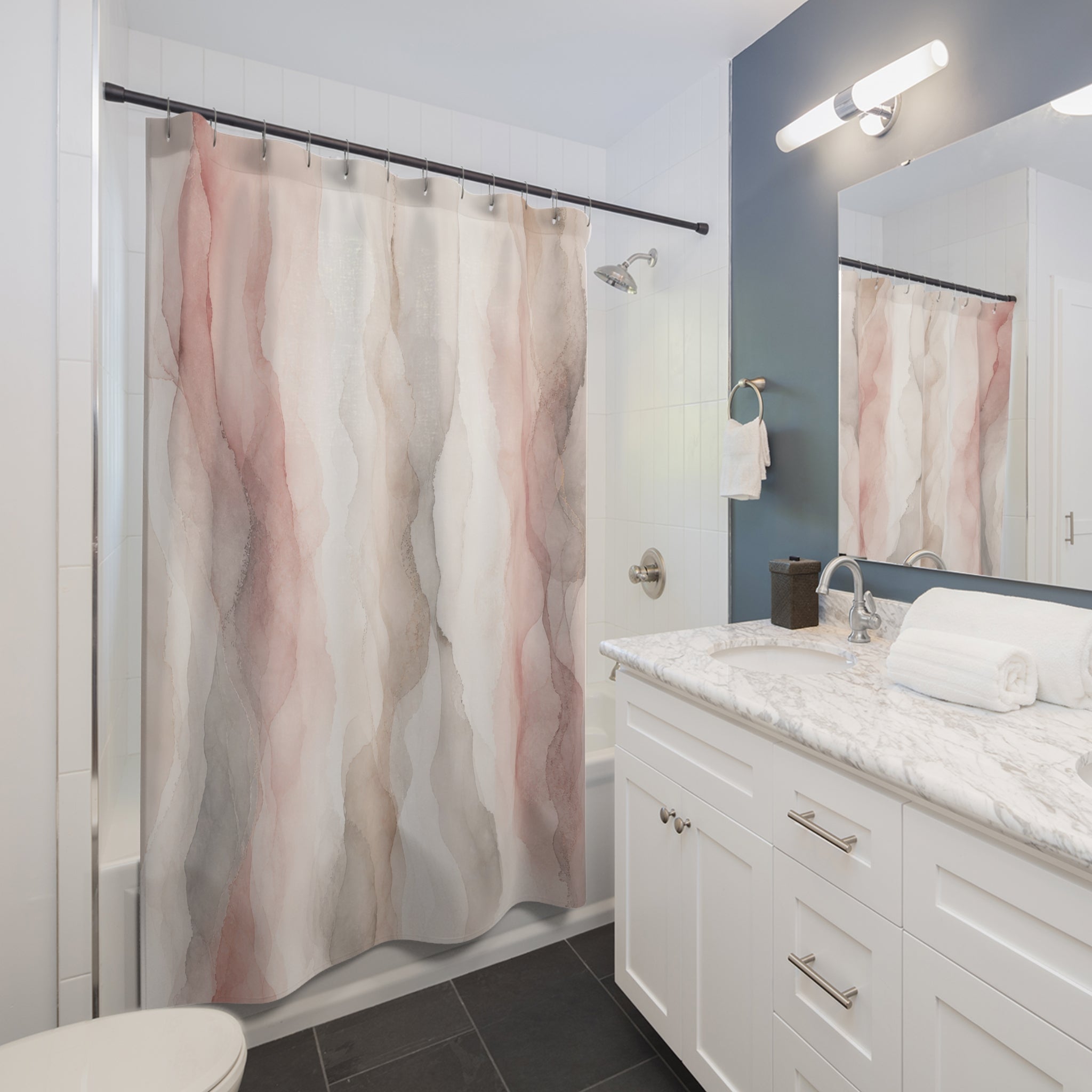 Blush Gray Abstract Marble Shower Curtain