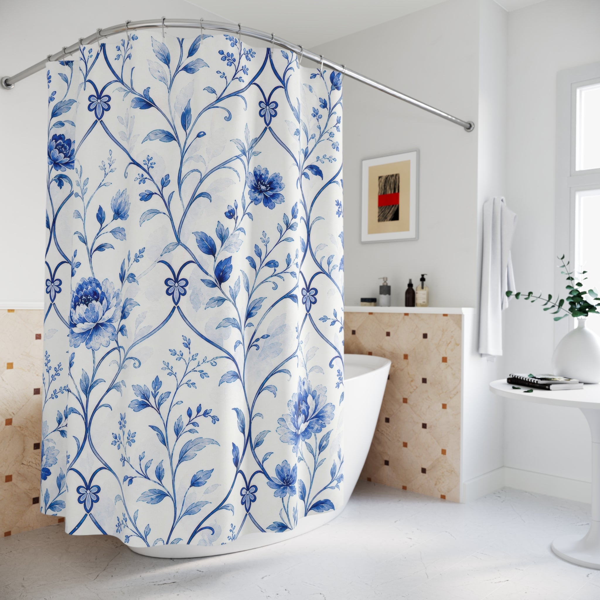 Blue Vine Floral Shower Curtain