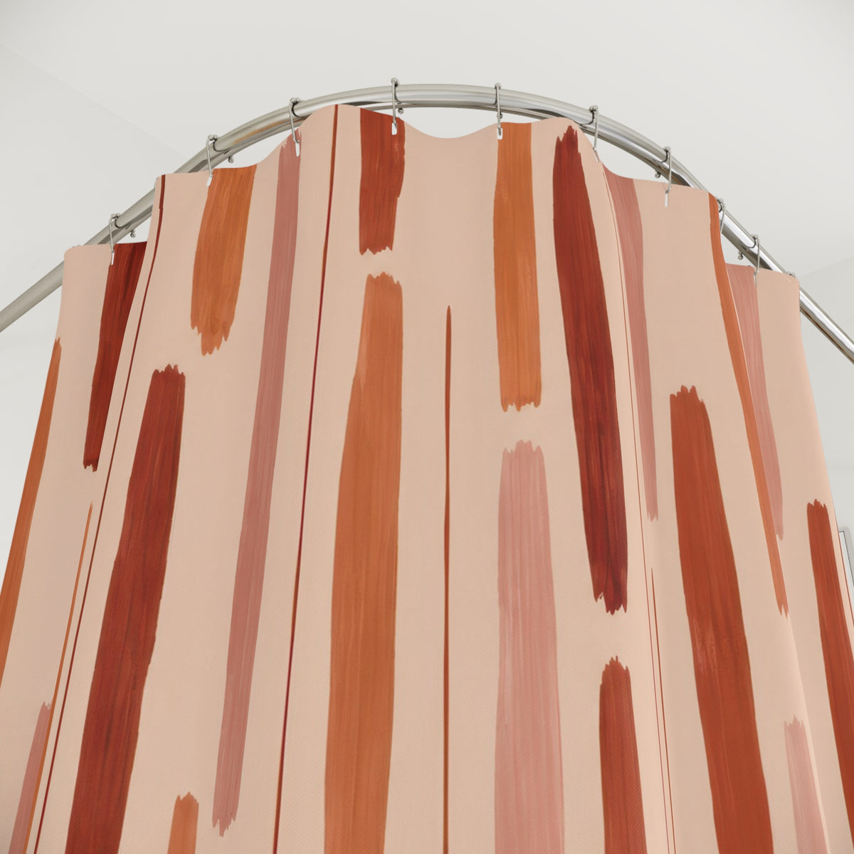 Terracotta Hand Drawn Line Vertical Stripes Shower Curtain