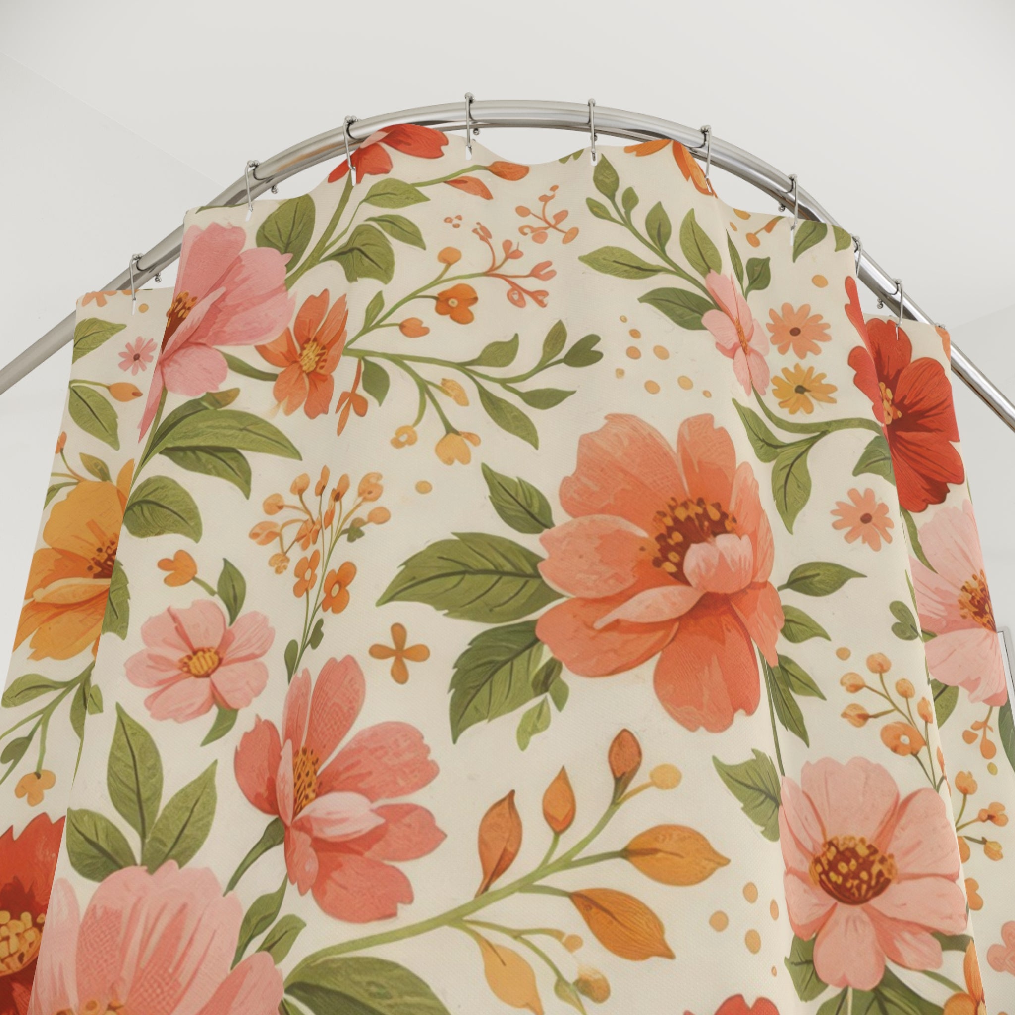 Sunset Floral Shower Curtain – Orange & Pink Boho