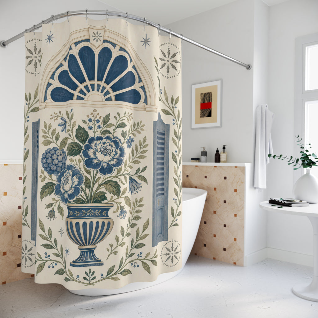 Colonial Blue and White Shower Curtain