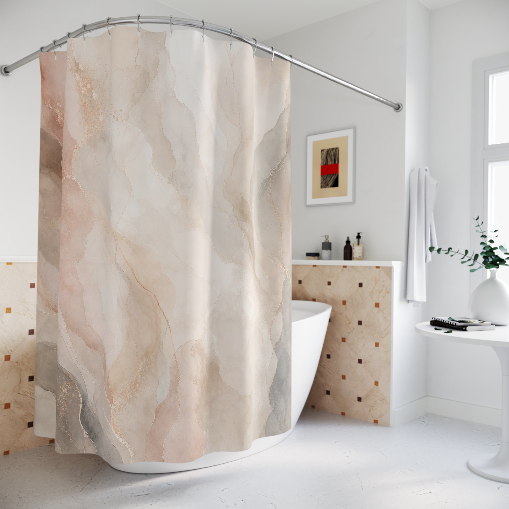 Pink and Beige Shower Curtain