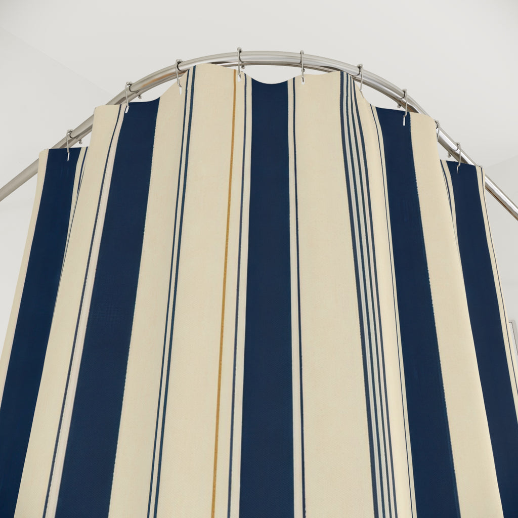 Navy Slate Blue Cream Stripe Shower Curtain