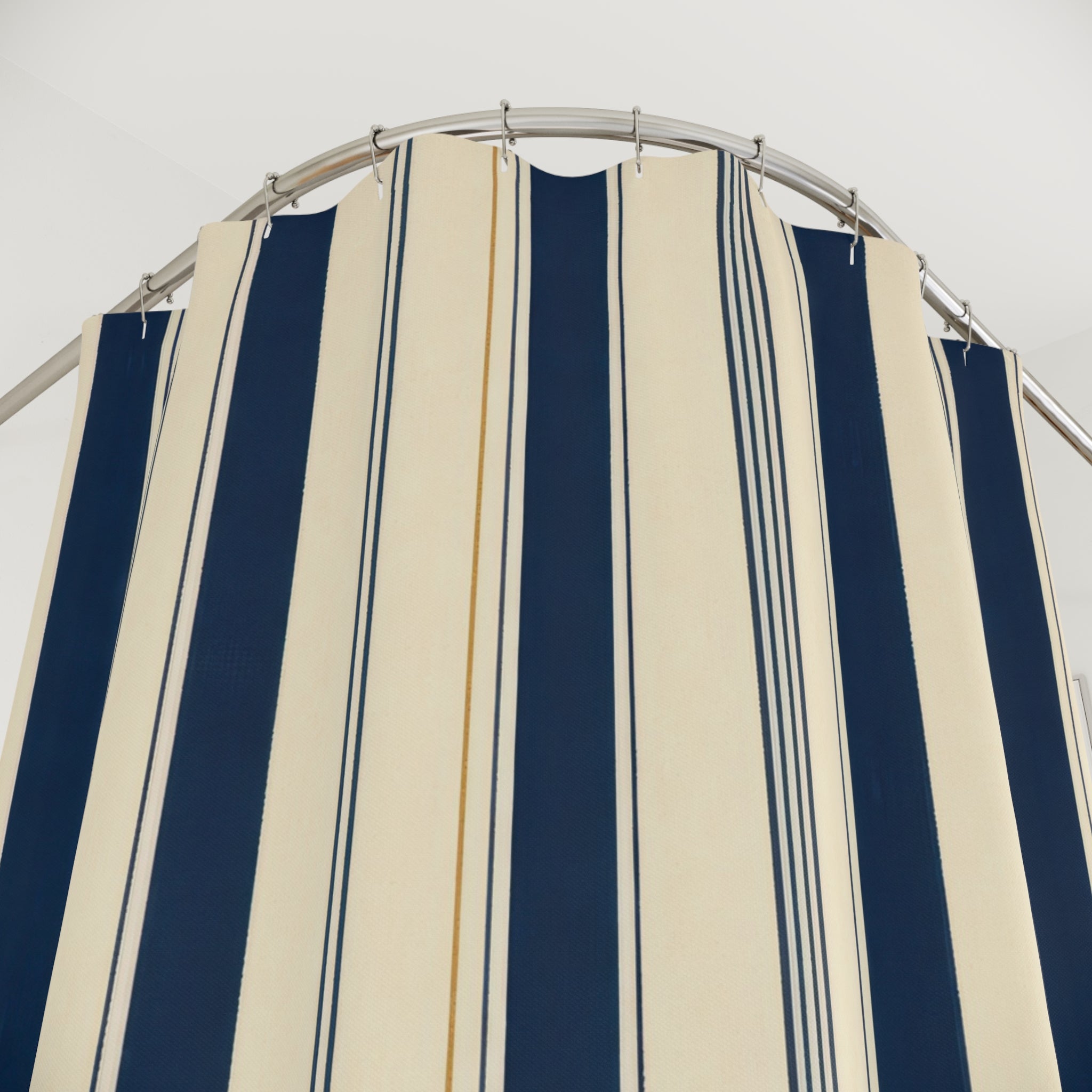 Navy Slate Blue Cream Stripe Shower Curtain