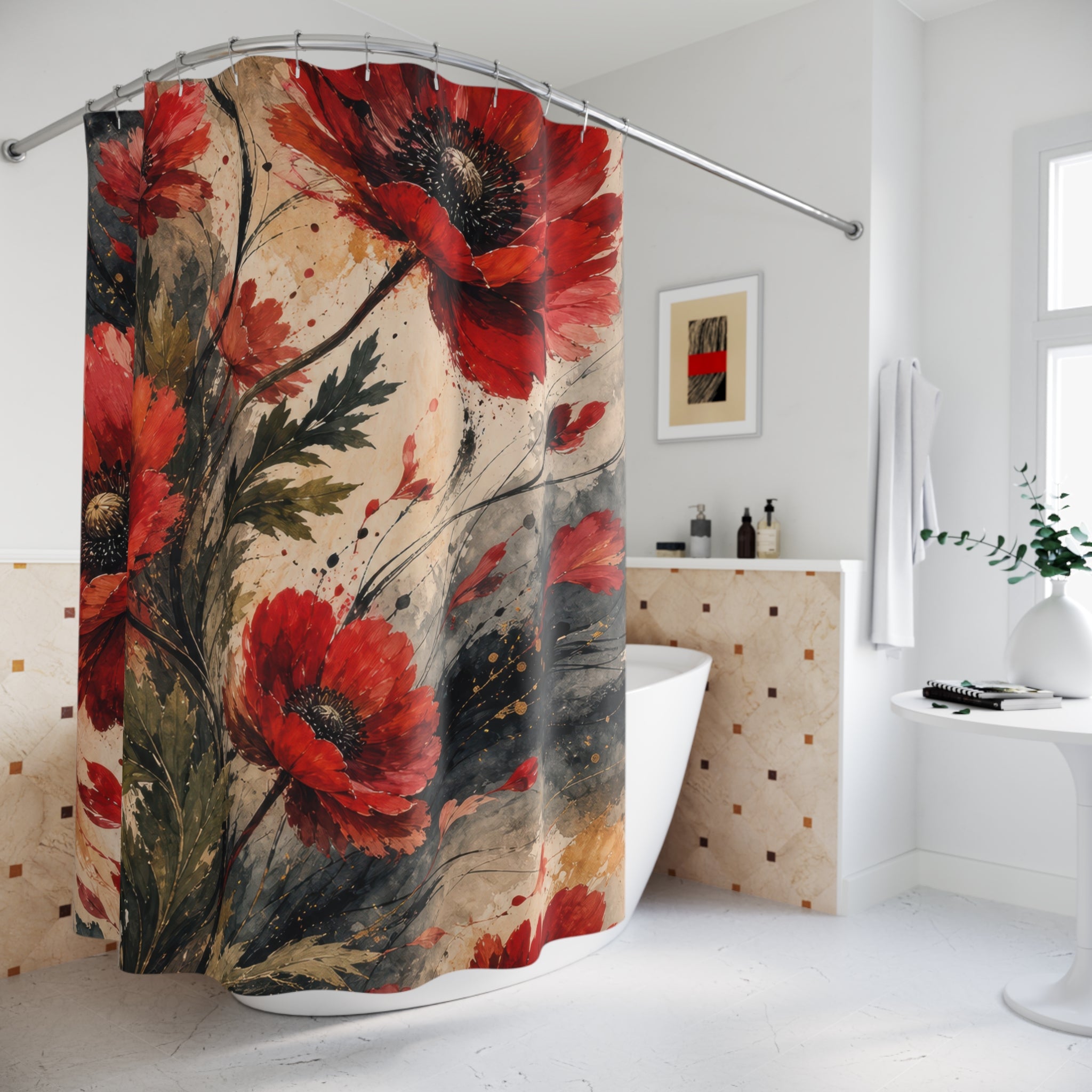 Scarlet Anemone Storm Shower Curtain