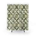 Green Geometric Shower Curtain, Olive Sage Lattice Pattern, Woven Tile Bath Decor, Modern Traditional Guest Bathroom Accent, Tailored Green