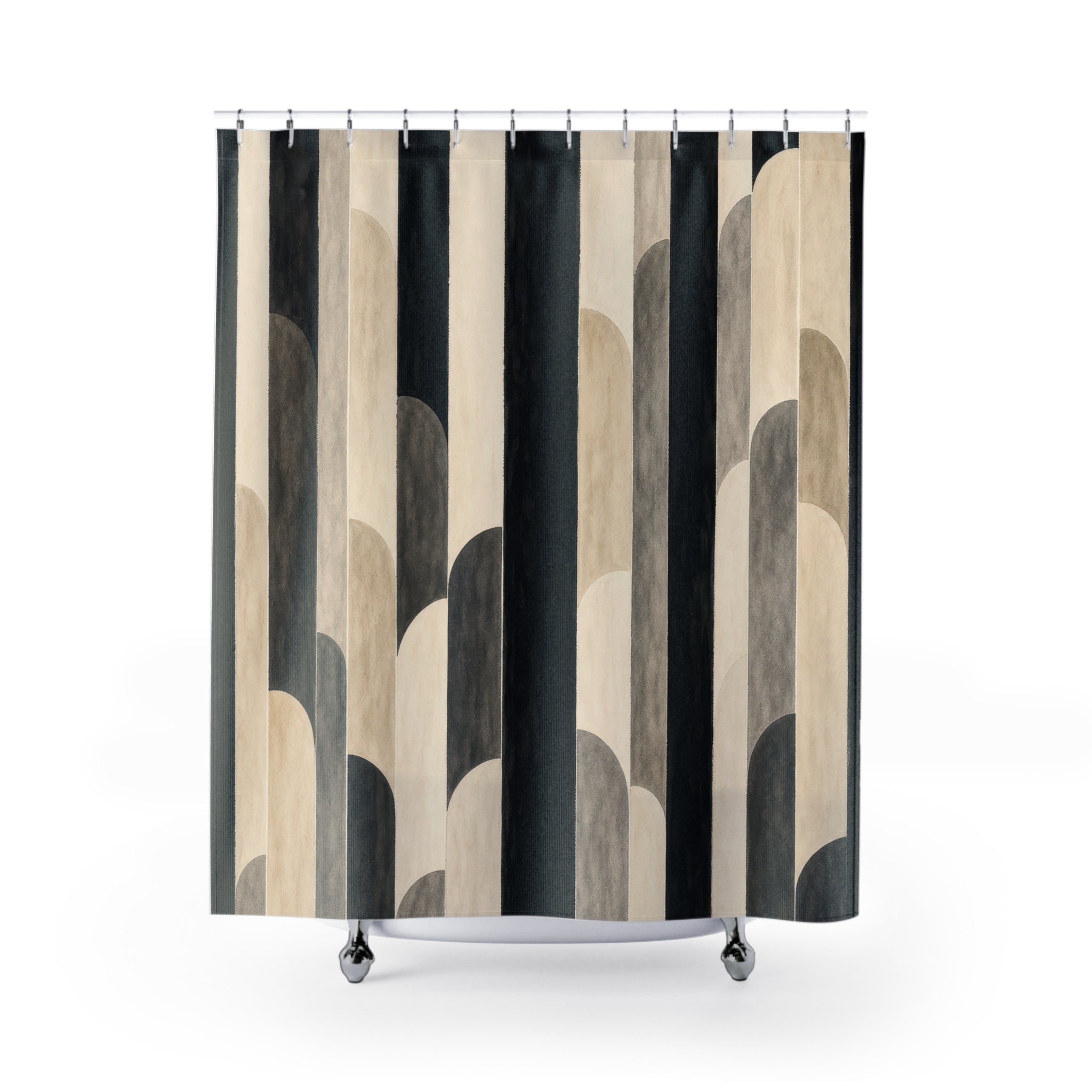 Beige Ivory Stacked Arch Stripe Shower Curtain