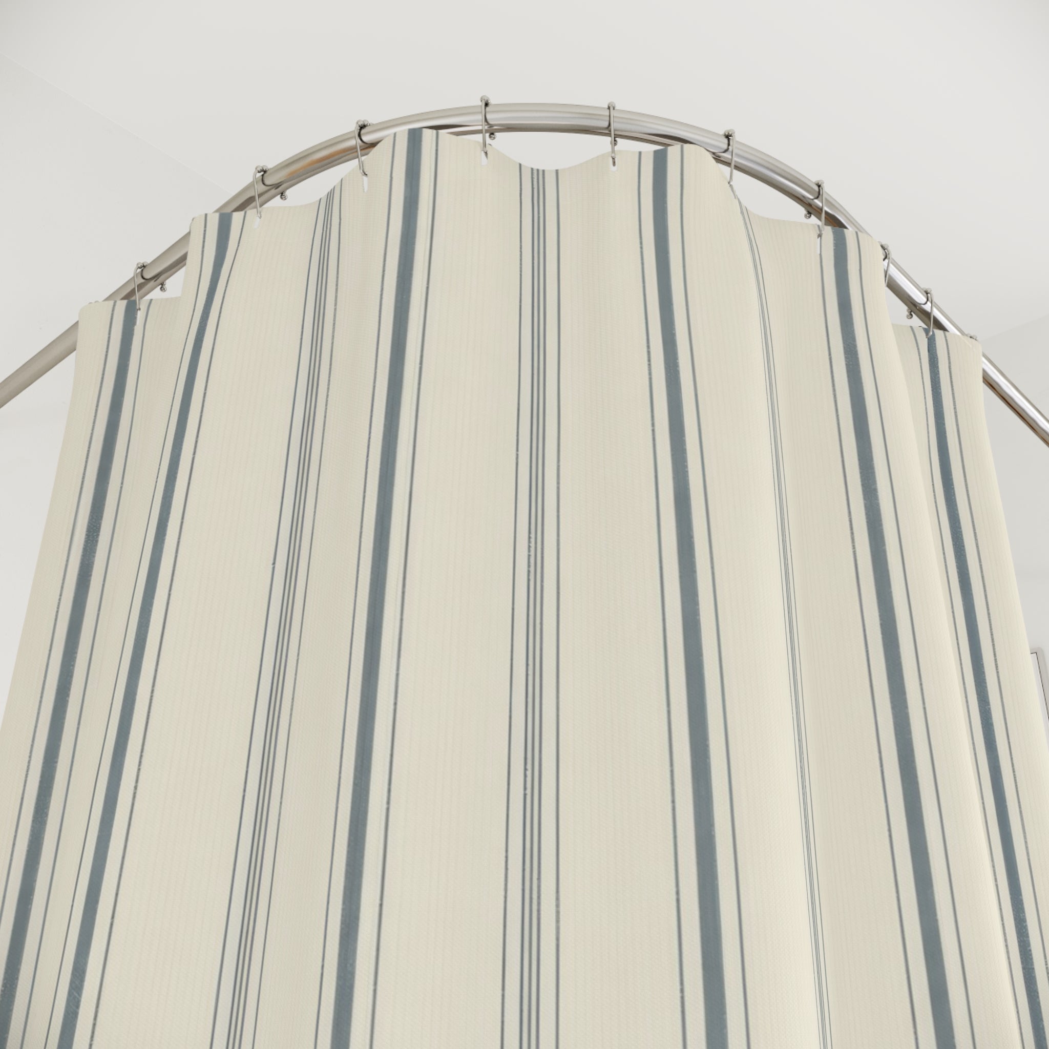 Pale Blue Ticking Stripe Shower Curtain