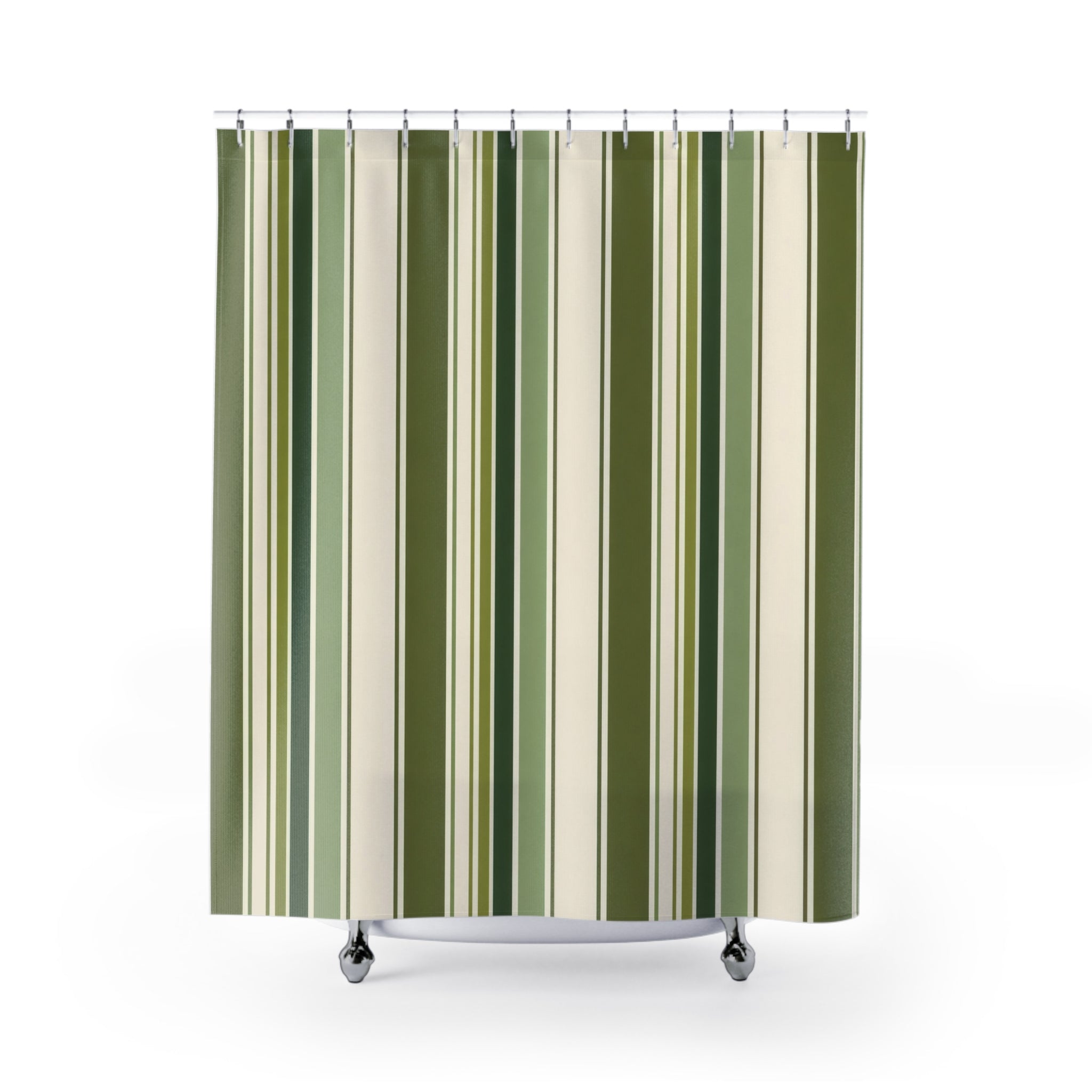 Olive Sage Green White Stripe Shower Curtain