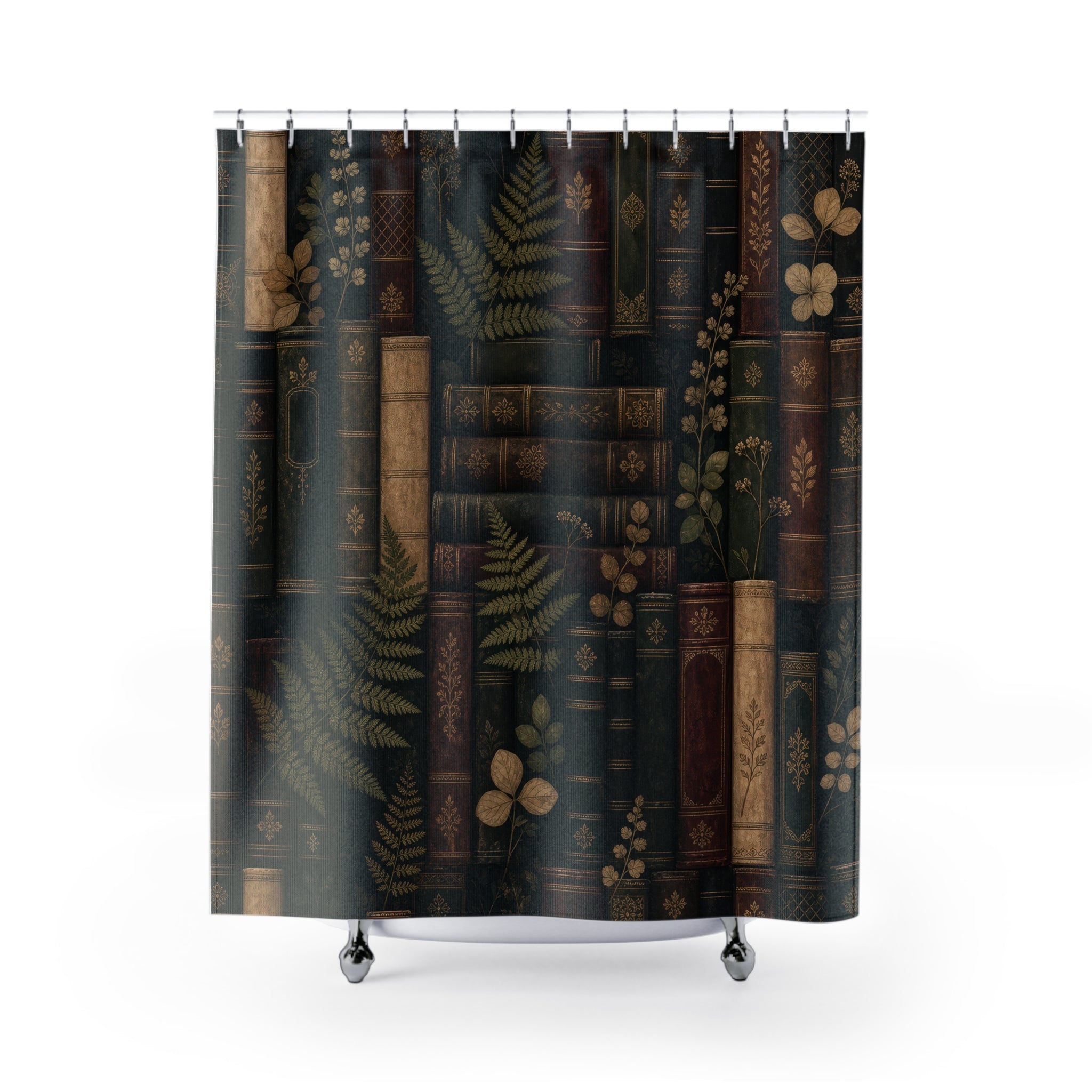 Dark Library Bookshelf Book Shower Curtain