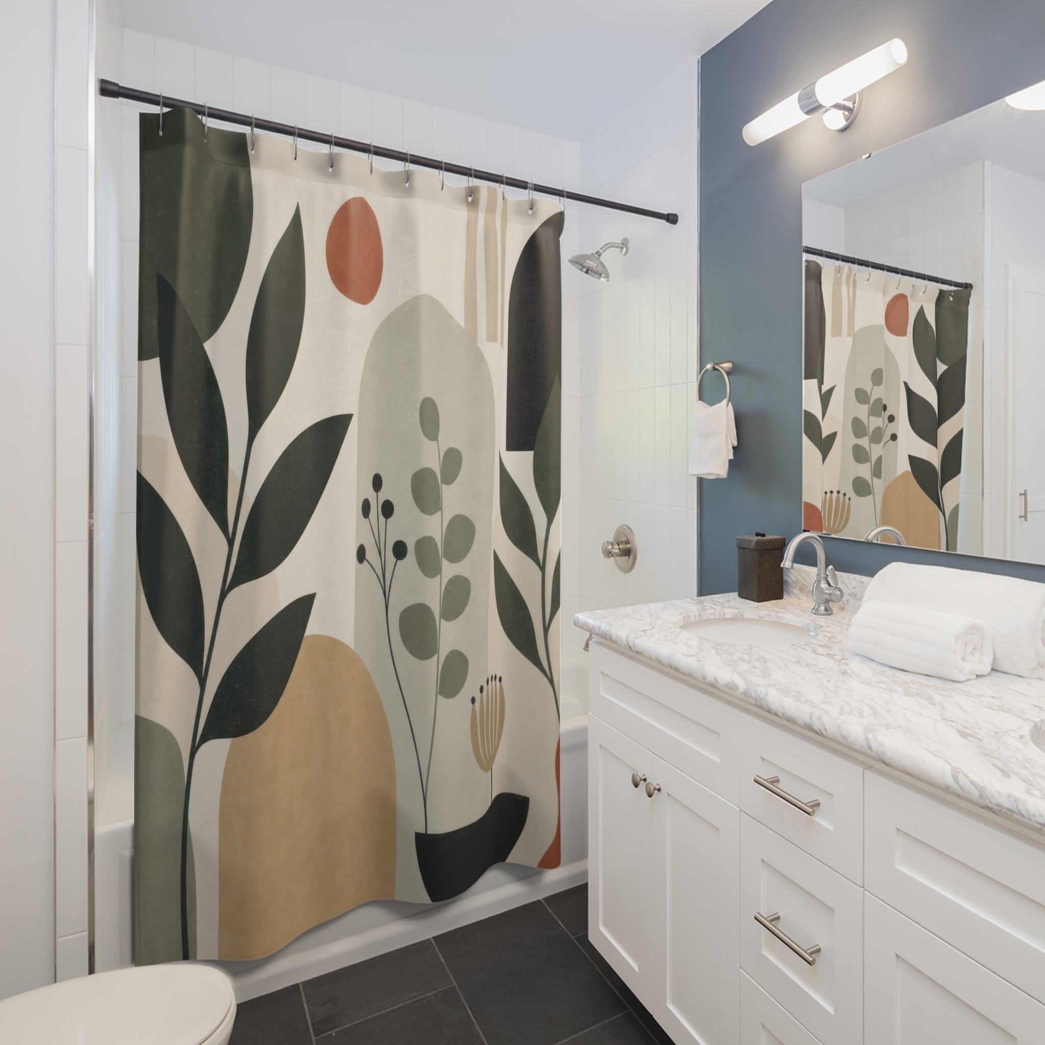 Modern Botanical Plant Shower Curtain