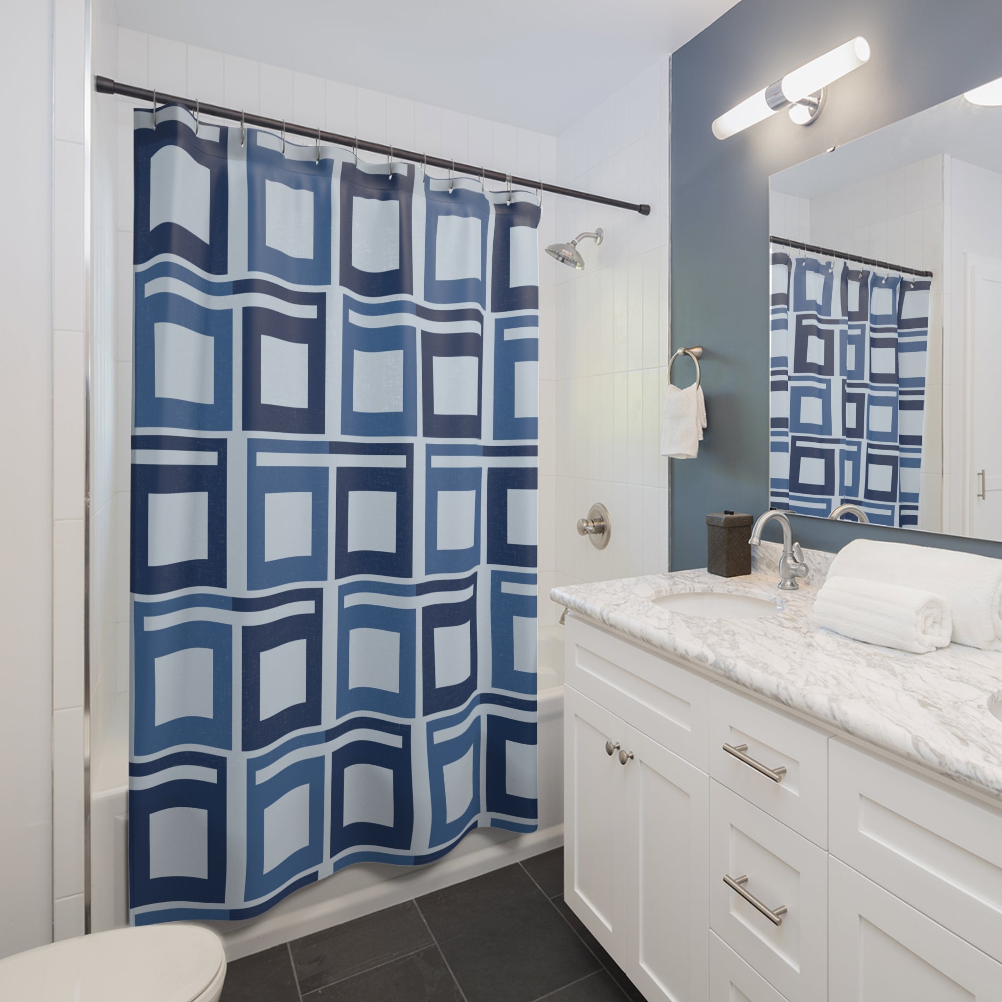 Navy Blue Greek Key Shower Curtain