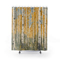 Painterly Aspen Shower Curtain, Golden Leaf Forest Bath Decor, Sage Green Tree Pattern, Rustic Nature Inspired Cabin Bathroom Decor