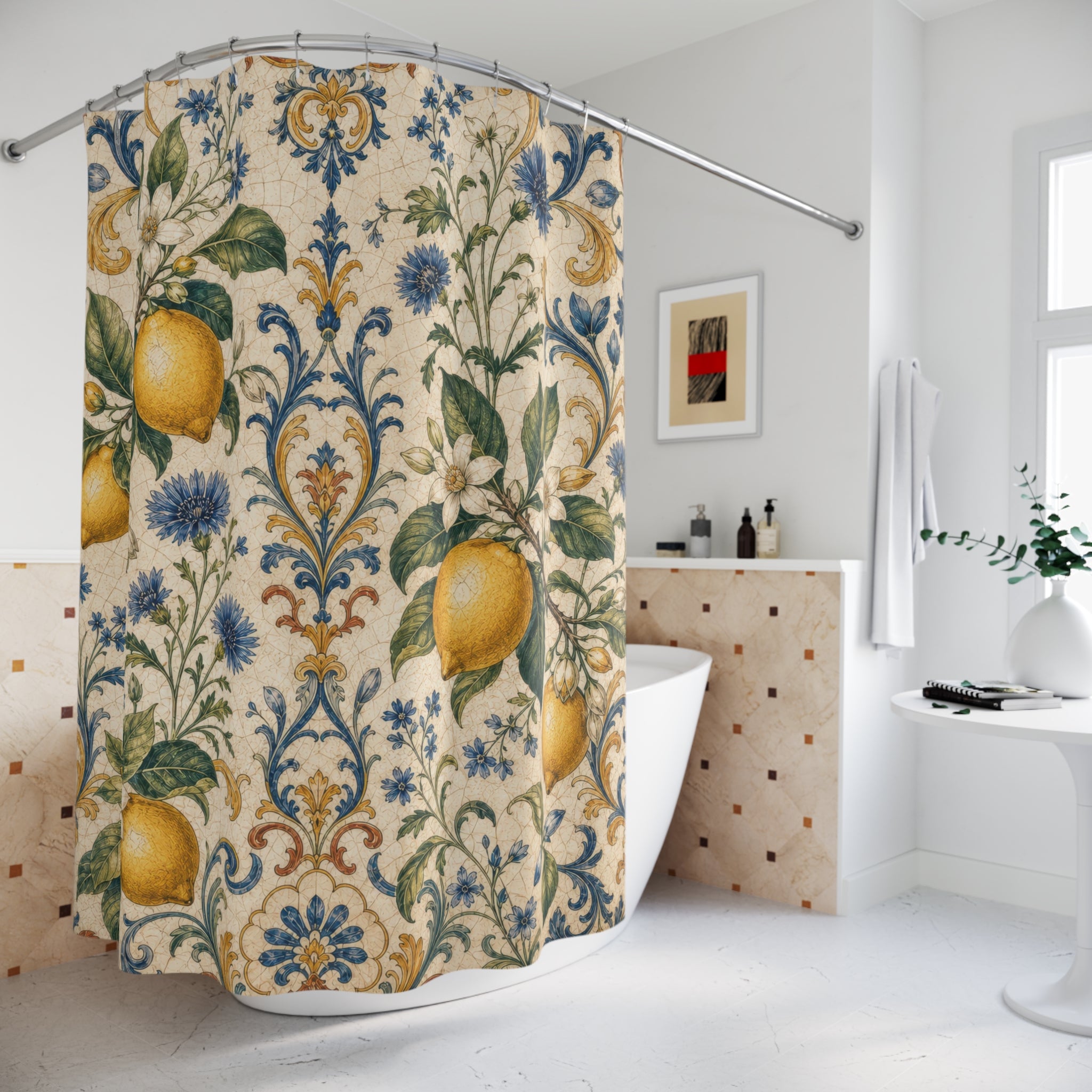 Vintage Lemon Botanical Shower Curtain