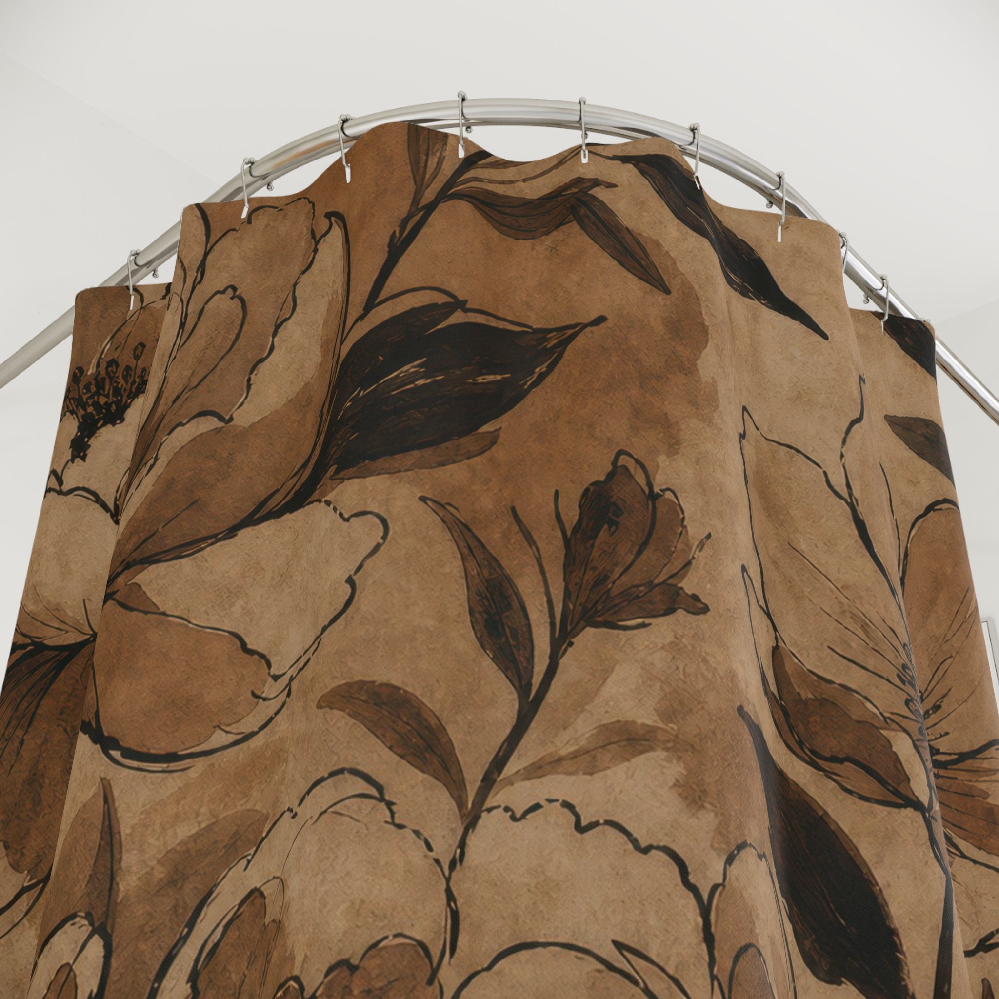 Black Brown Vintage Flower Shower Curtain
