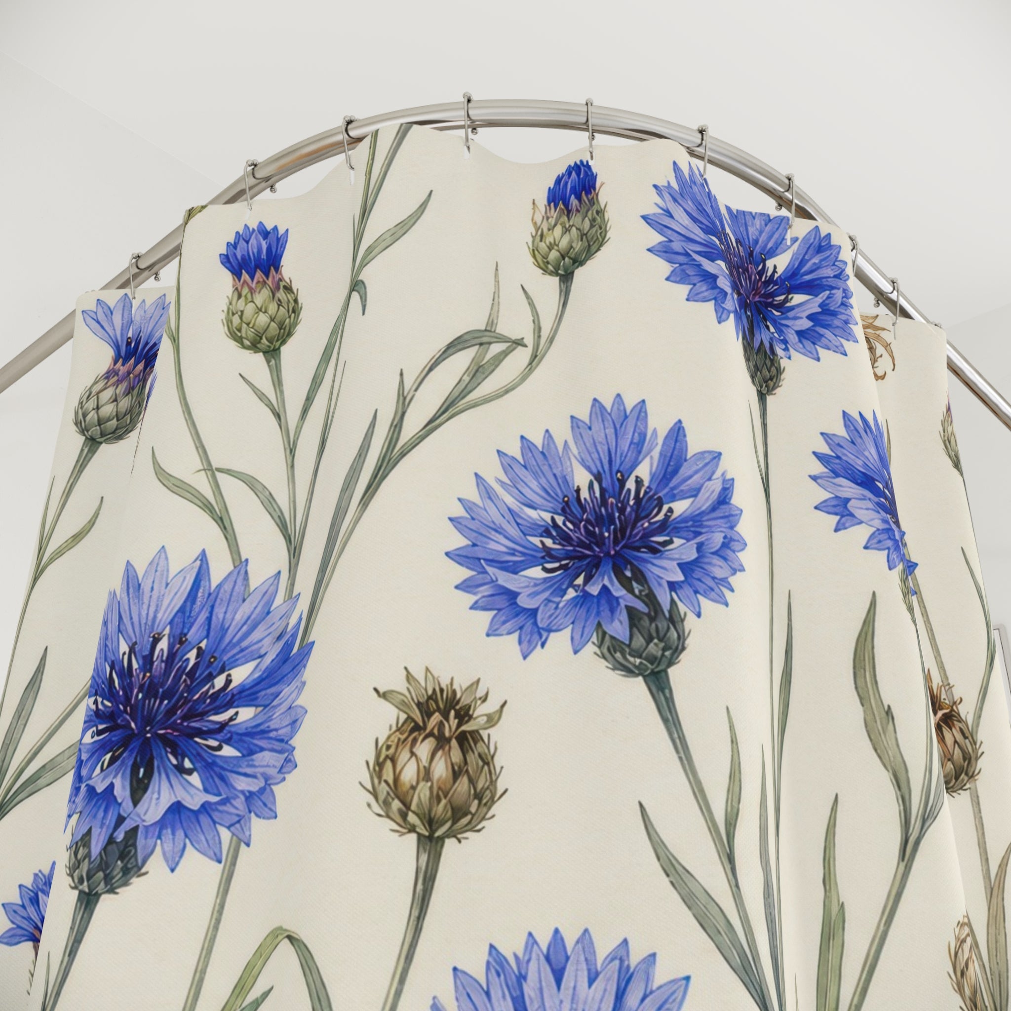 Fresh Blue Cottage Wildflower Botanical Floral Shower Curtain