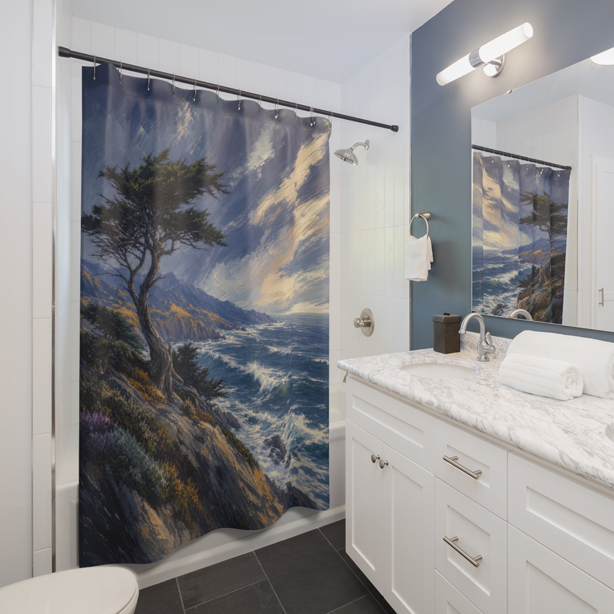 Windswept Cypress Coastal Shower Curtain