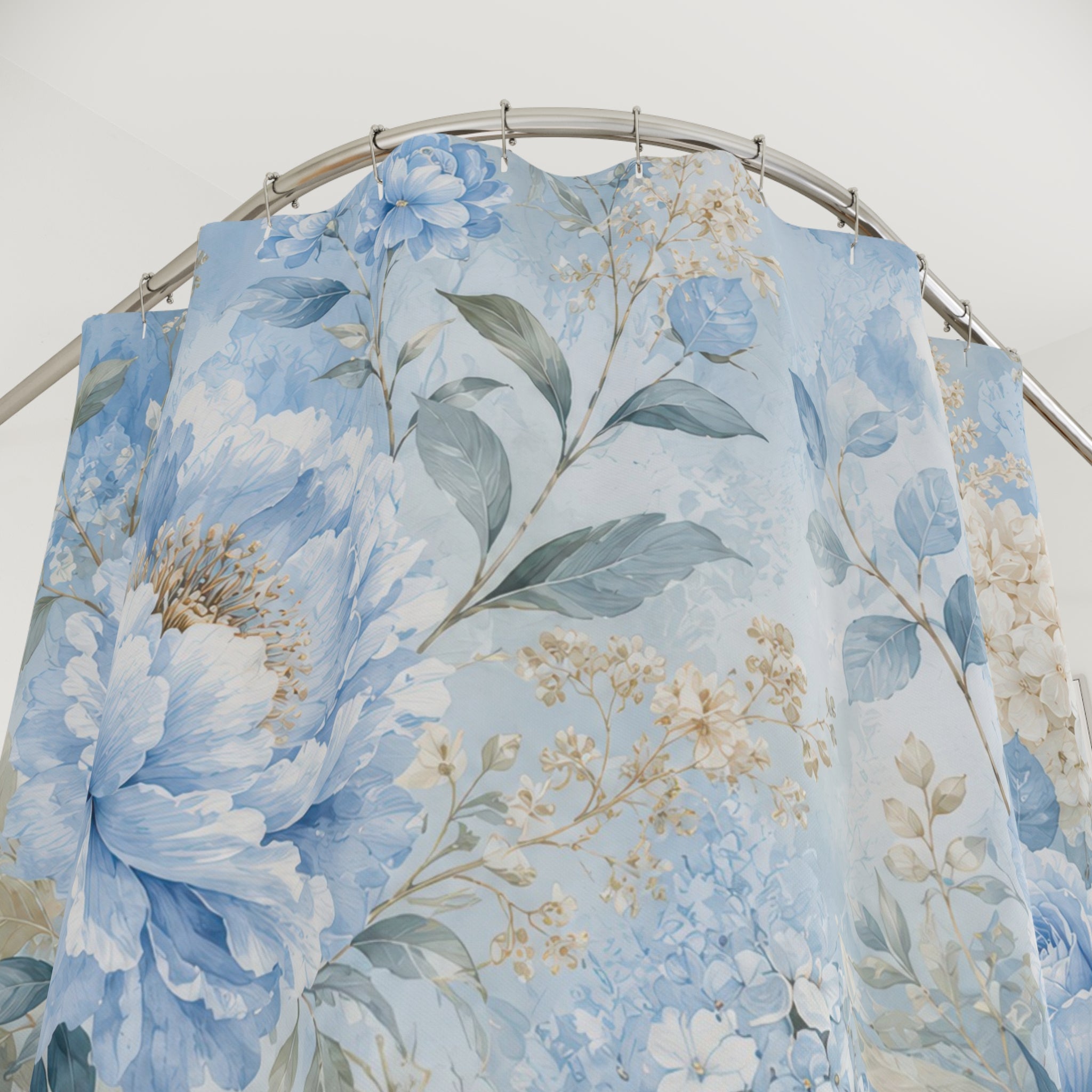 Light Blue Floral Shower Curtain: Watercolor Flower
