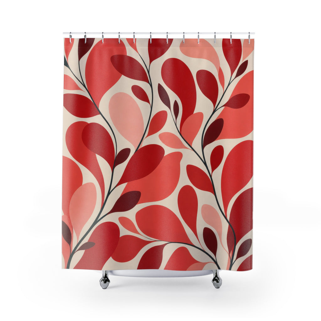 Pink Botanical Red Floral Shower Curtain