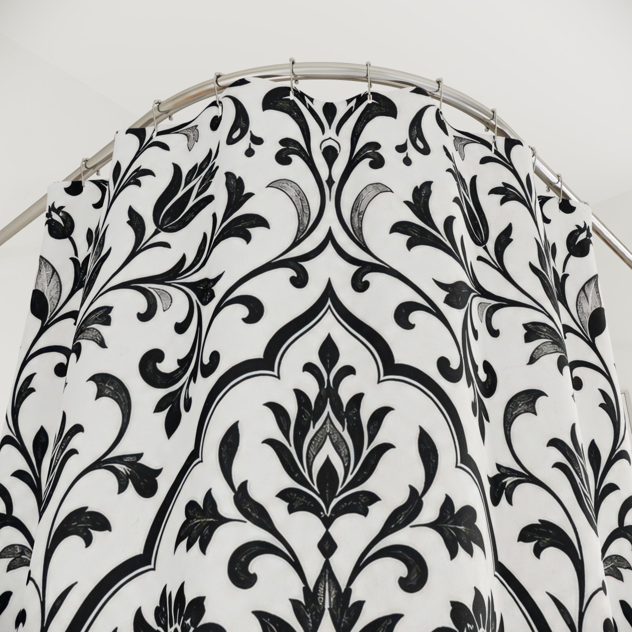 Black White Damask Floral Acanthus Medallion Vintage Shower Curtain